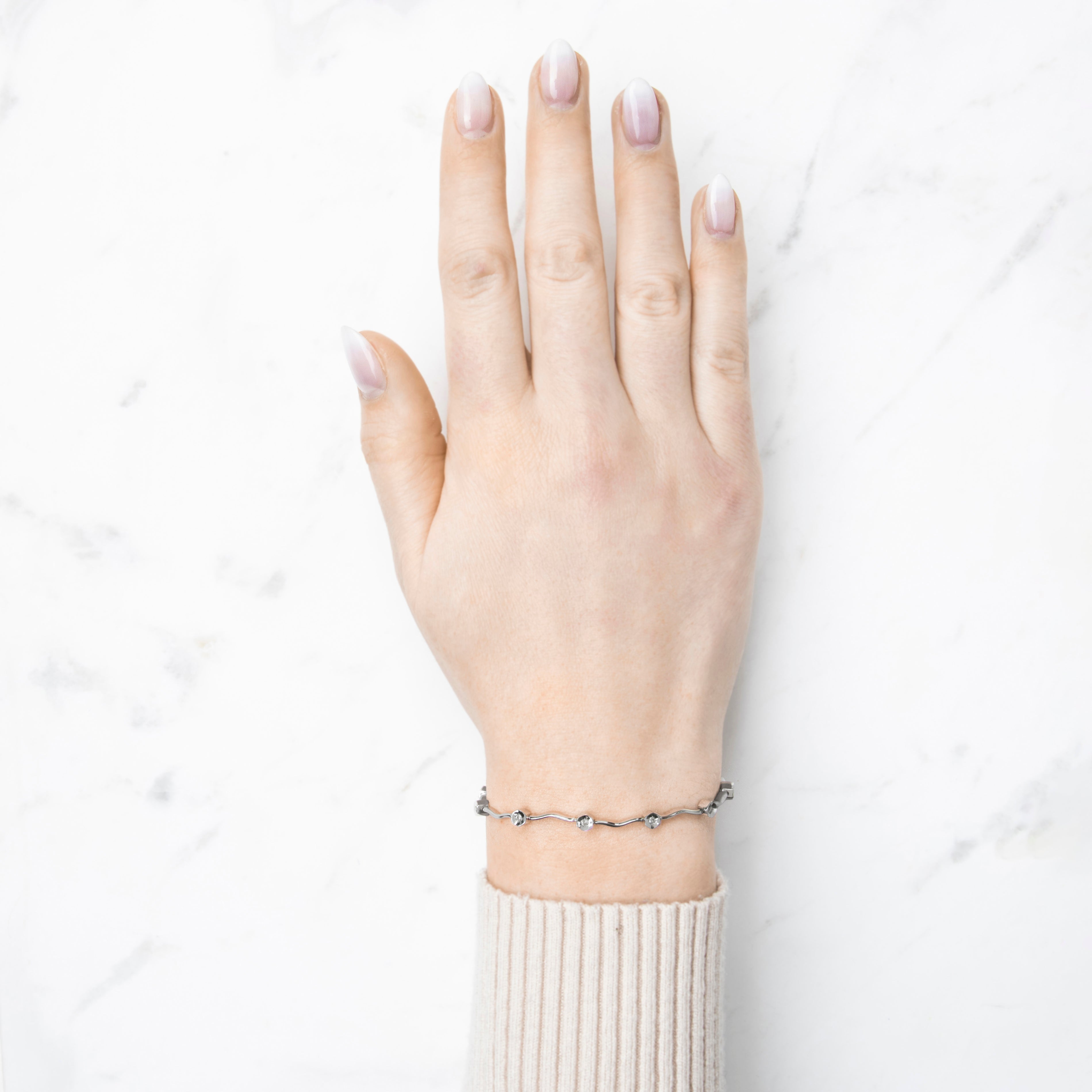 Vintage 14k White Gold Diamond Wavy Line Bracelet 6.75、mySite、hinf8tx79