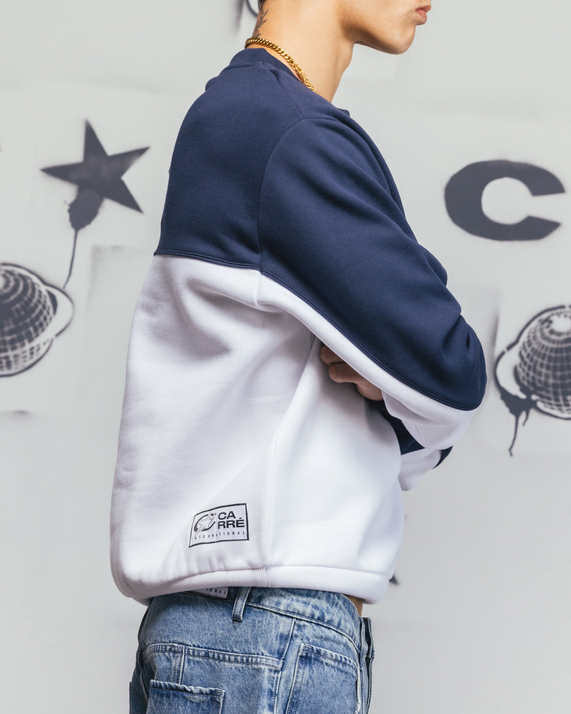 Carre Trainer Oversized Panelled Crewneck Blue/White、mySite、zt4zffjzw