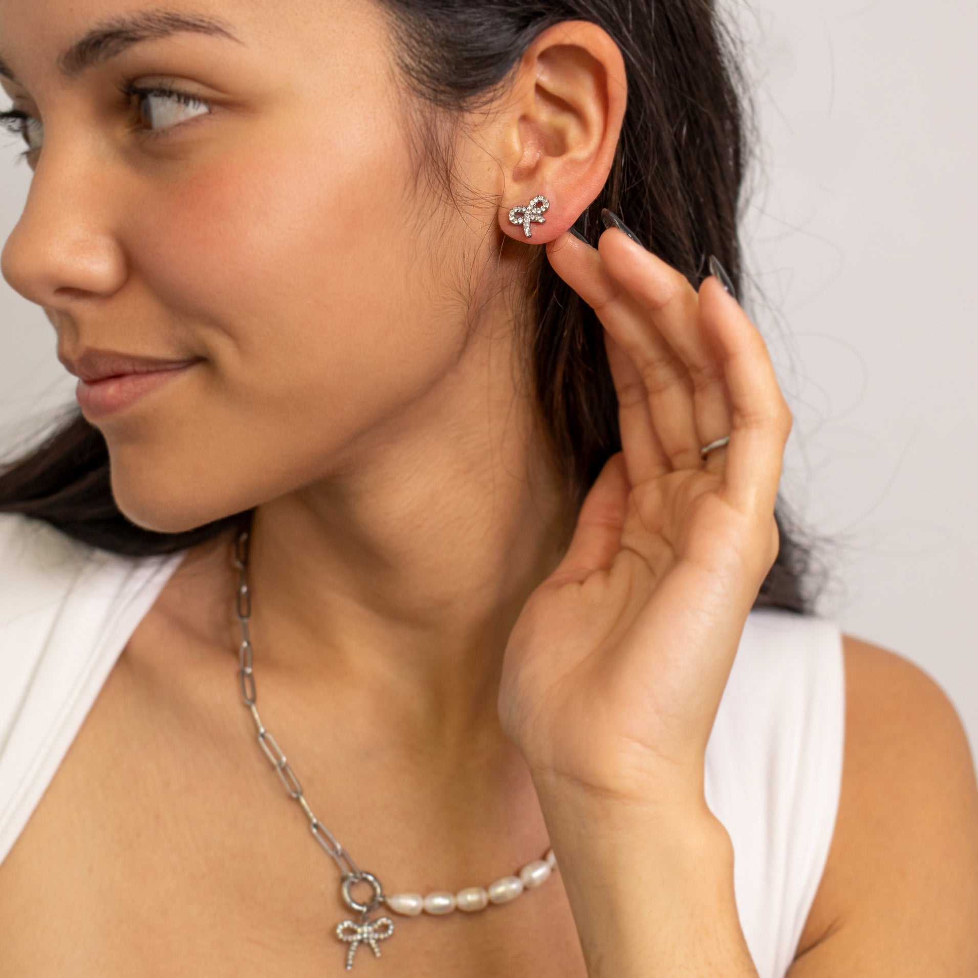 18K Gold PVD Stainless Steel Stone Bow Earrings / ERJ0089、mySite、dreamappss