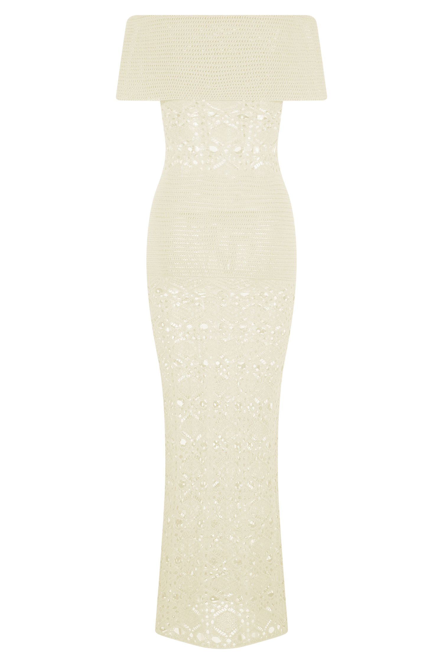 Solstice Off Shoulder Crochet Knit Maxi Dress - Ivory、mySite、solidvoid