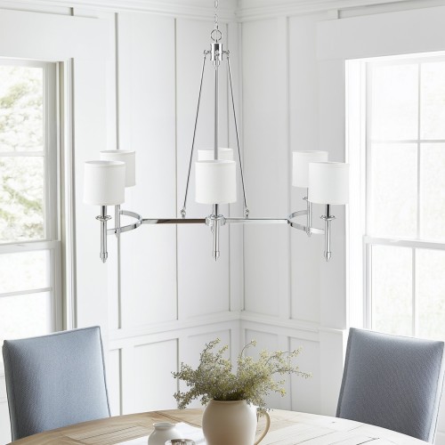 6-light Chandelier with Fabric Drum Shades Chrome See below、、eastwooduniform