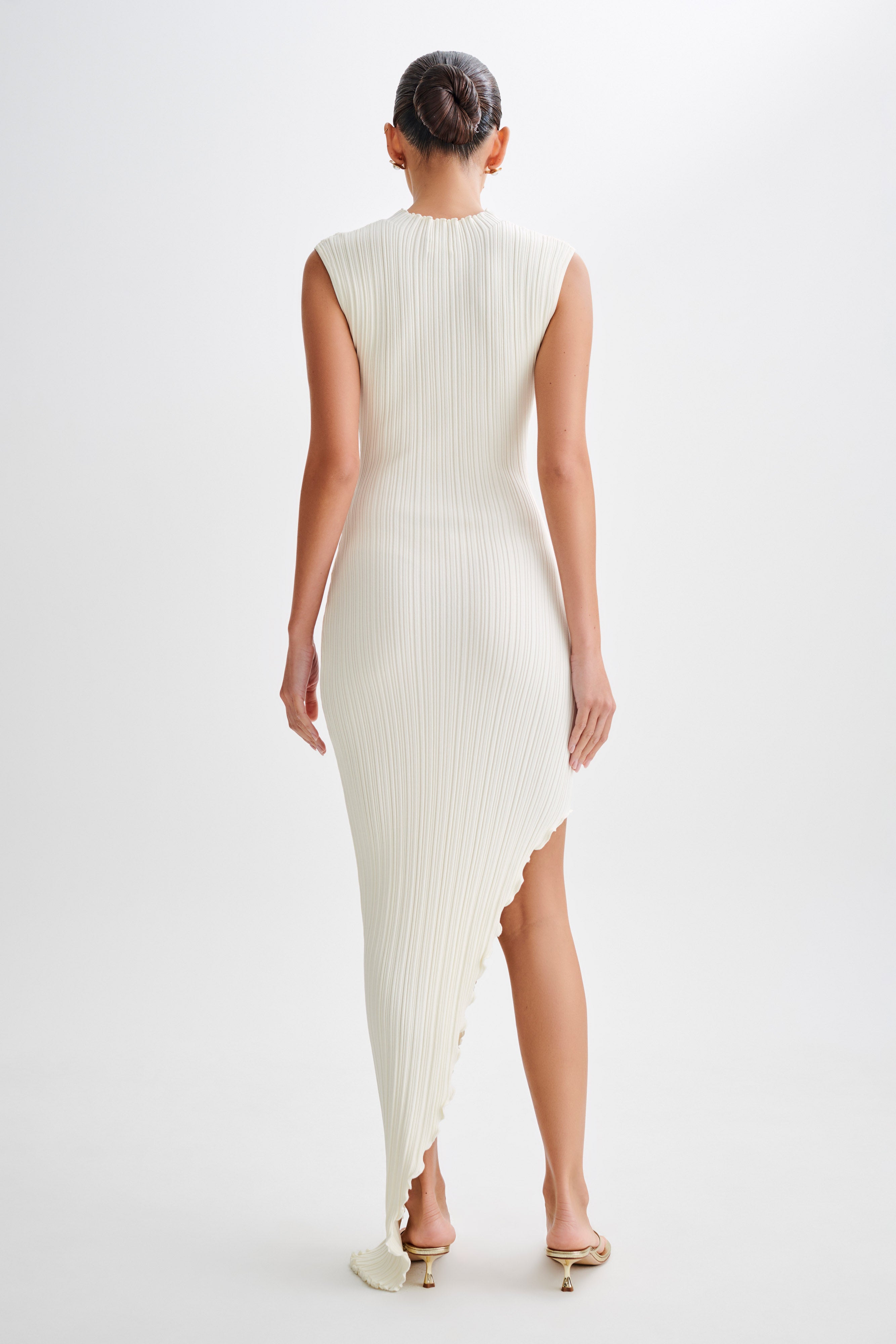Arden Asymmetrical Rib Knit Maxi Dress - Ivory Marle、mySite、solidvoid