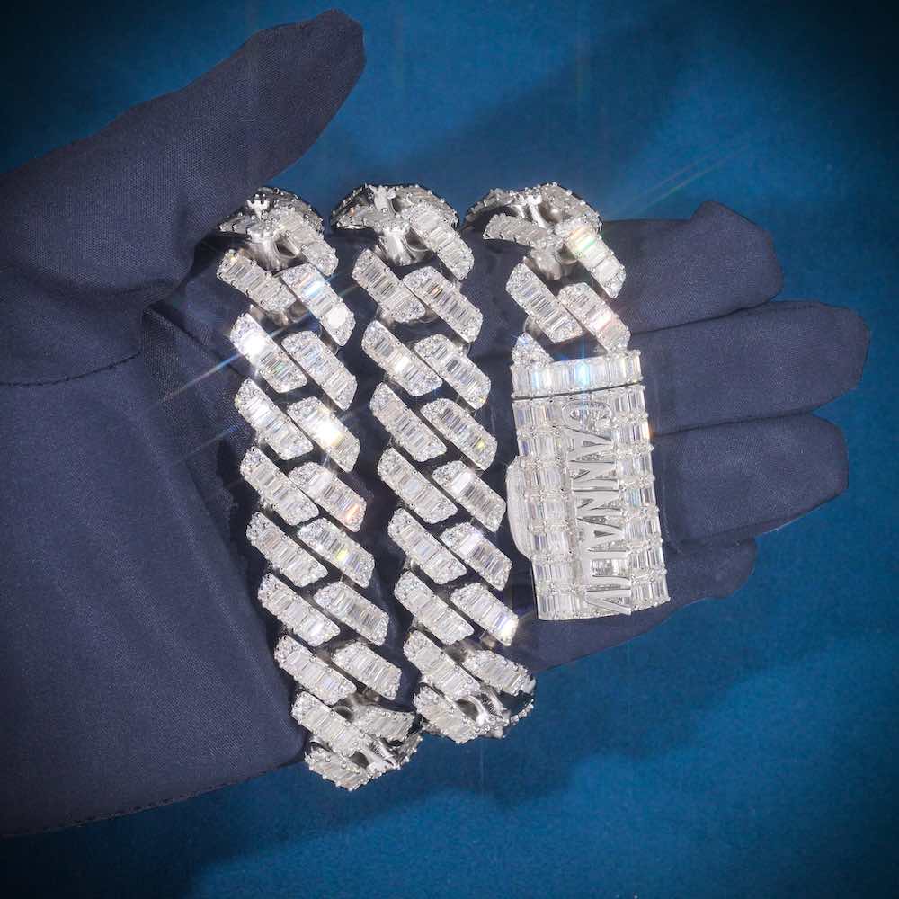 CUSTOM CLASP 20MM Emerald Cut Moissanite Cuban Link Chain 14k Gold、mySite、hinf8tx79