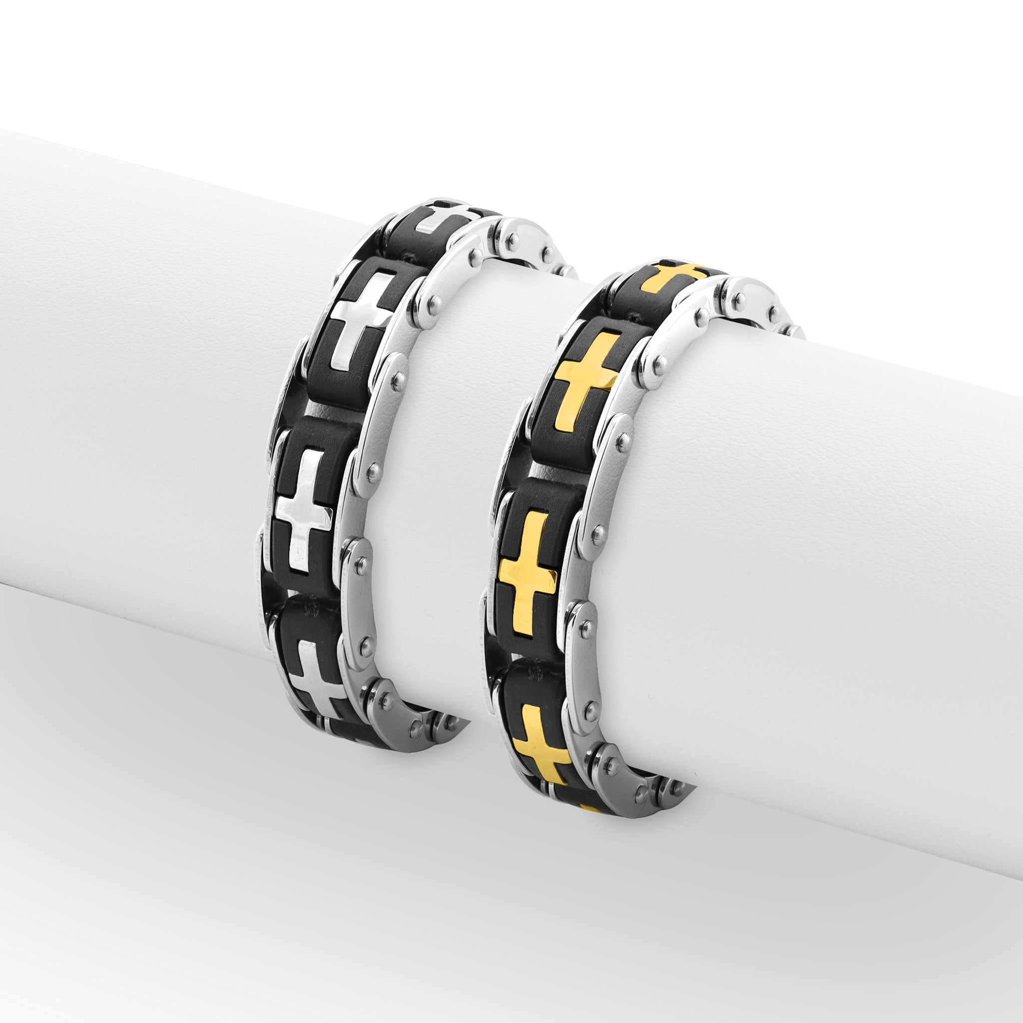 18K Gold PVD Stainless Steel Cross Bike Chain Bracelet / BRJ2376、mySite、dreamappss