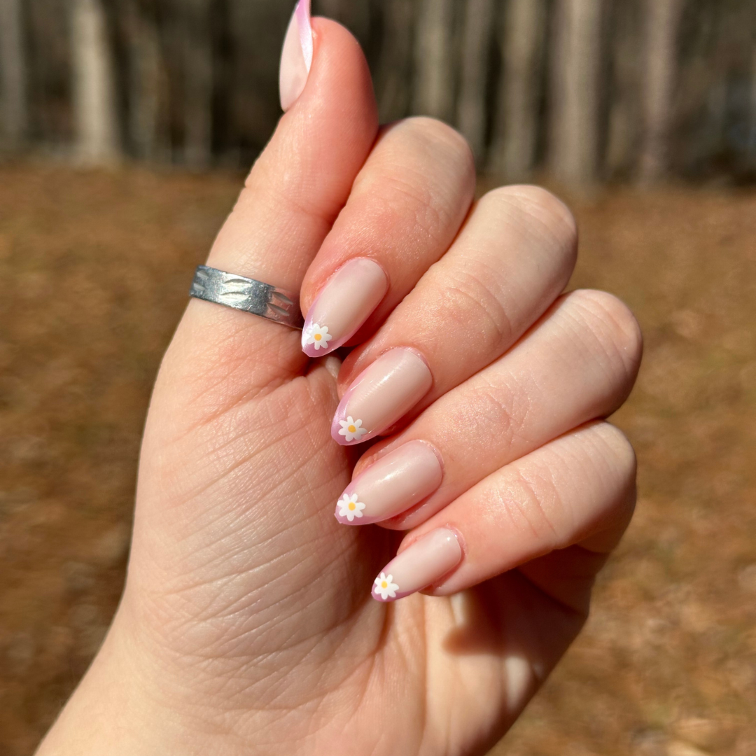 Shimmer Flower French - Press-On | Medium | Almond、mySite、solidvoid