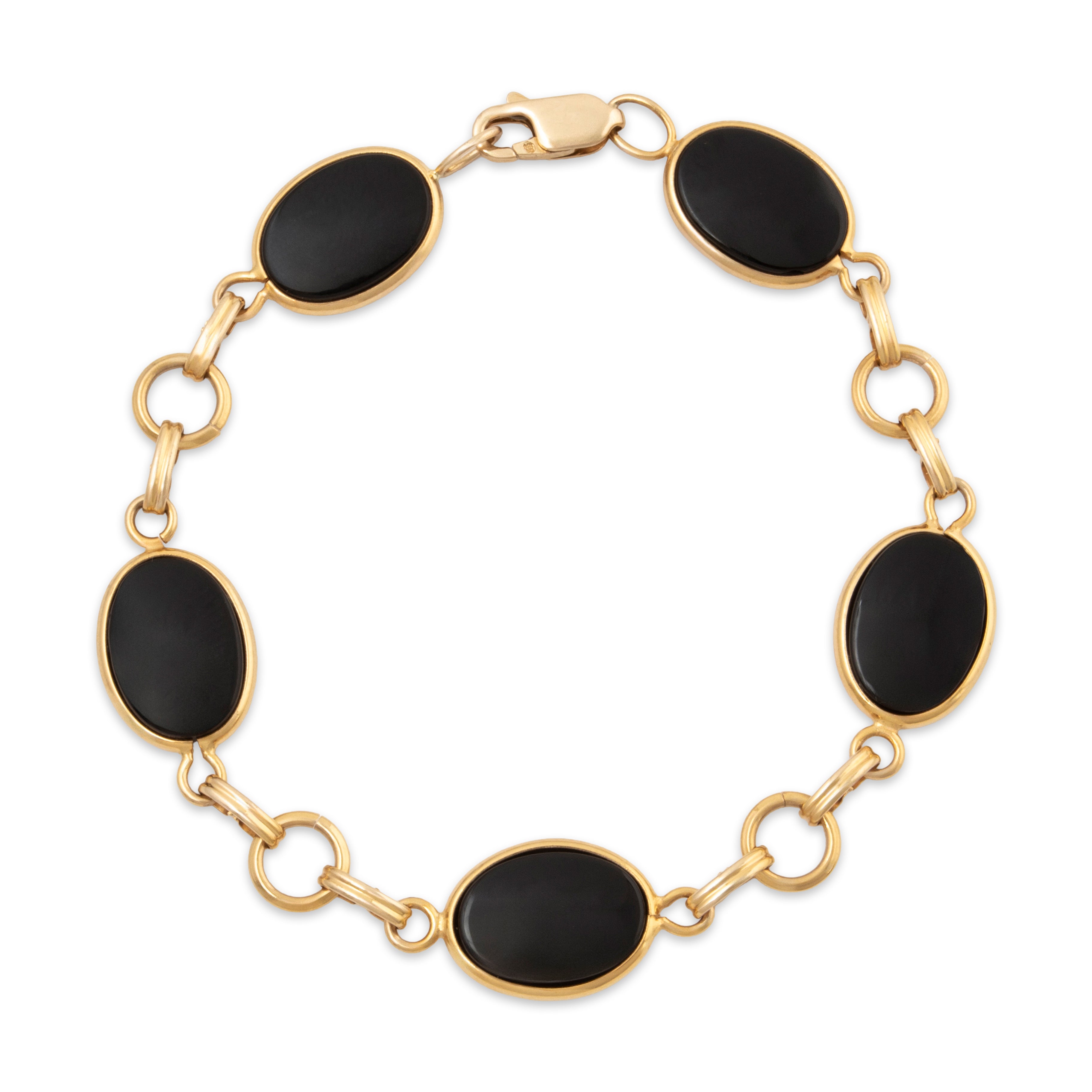 Vintage 14k Yellow Gold 11.8cttw Onyx Oval Link Bracelet 7、mySite、hinf8tx79