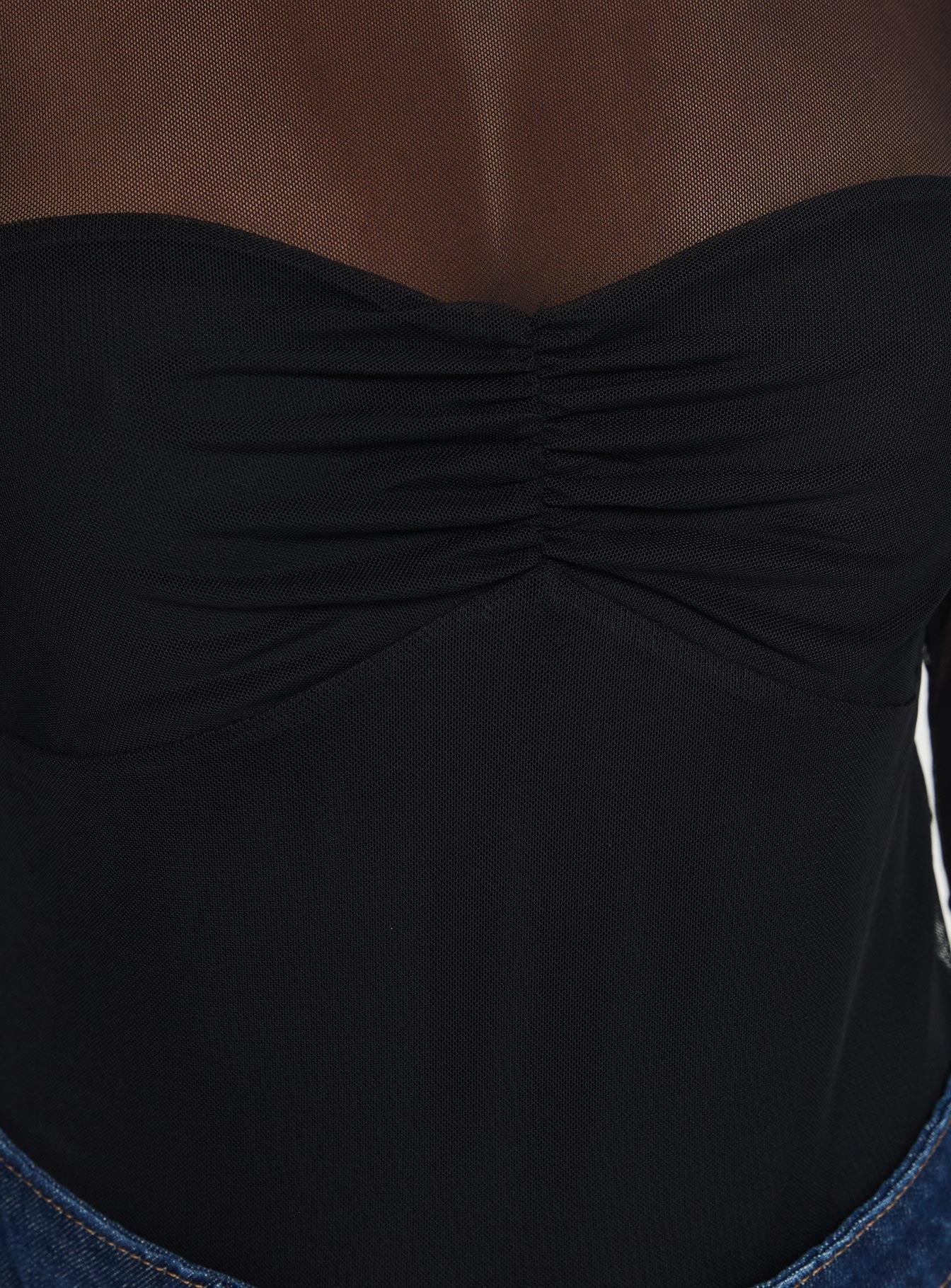 Delanee Mesh Detail Long Sleeve Bodysuit Black、mySite、solidvoid