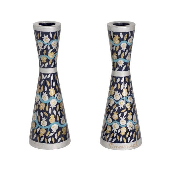 Painted Blue Pomegranate Candlesticks by Yair Emanuel、mySite、topwebapps