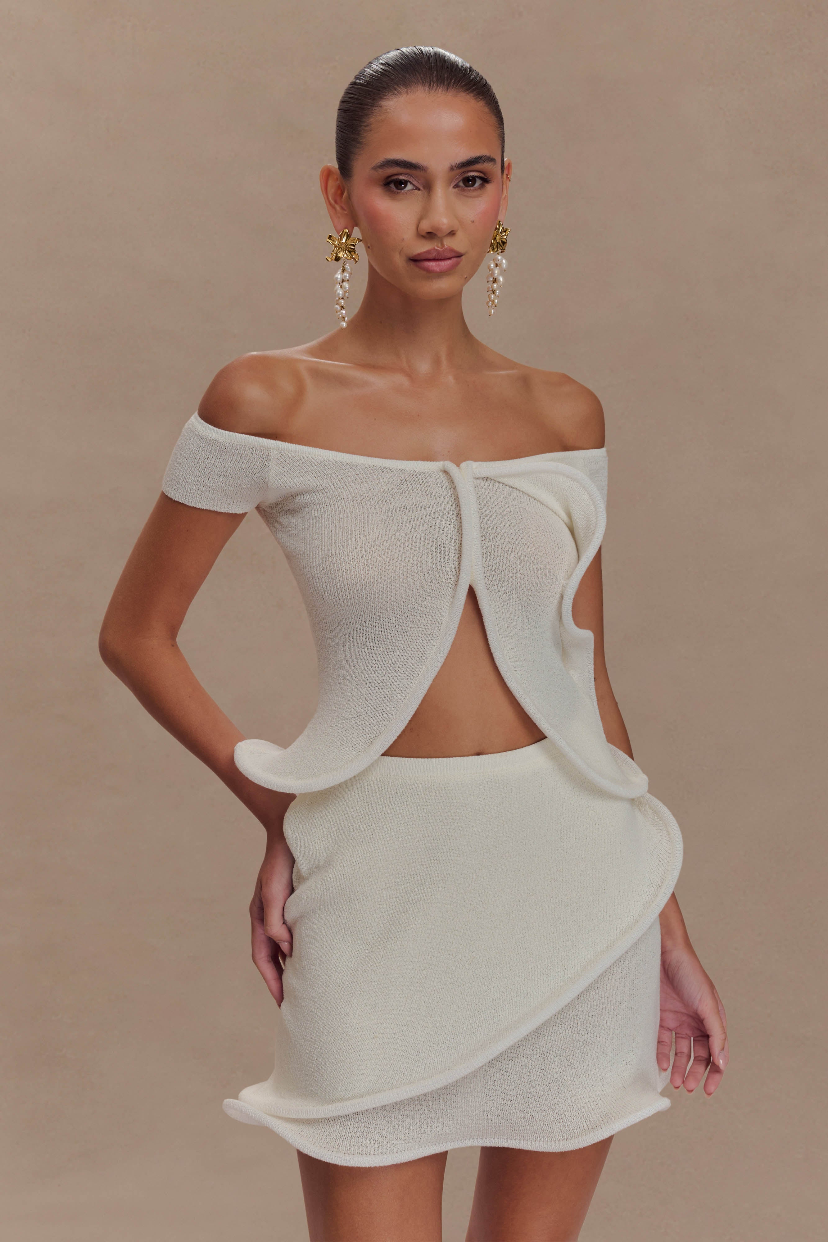 Haisley Off Shoulder Knit Top - Ivory、mySite、solidvoid