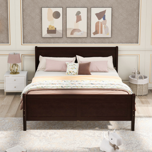 Wood Platform Bed Twin Bed Frame Mattress Foundation Sleigh Bed with Headboard/Footboard/Wood Slat Support、、casual