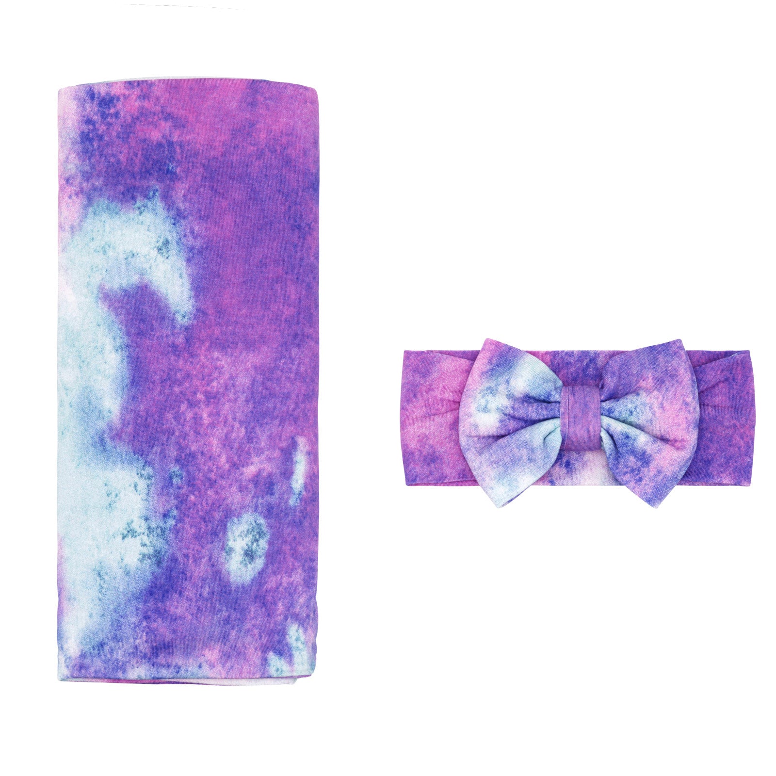 Purple Watercolor Swaddle & Luxe Bow Headband Set、mySite、g9winljtr