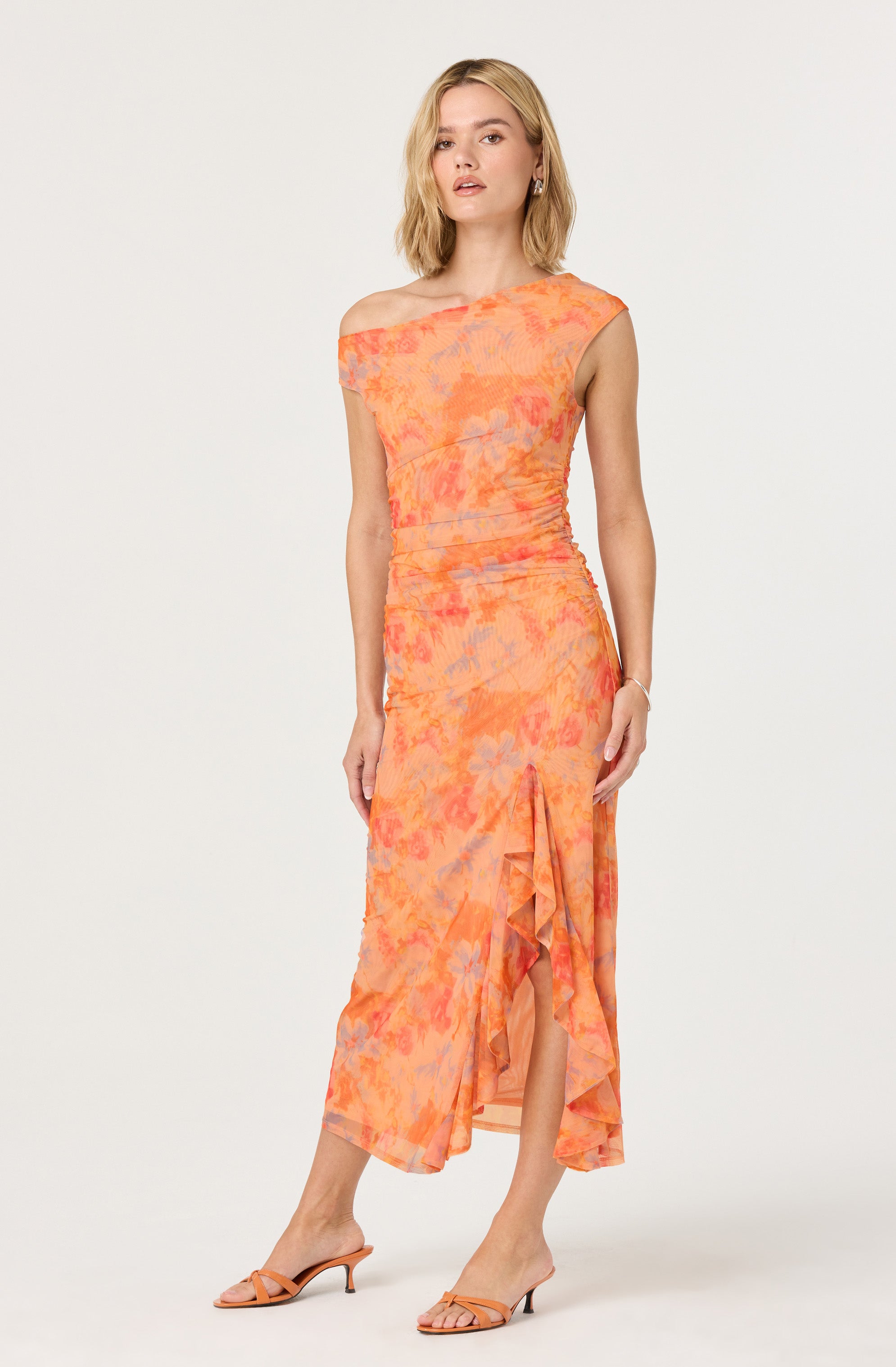 Off Shoulder Ruffle Midi Dress、mySite、solidvoid