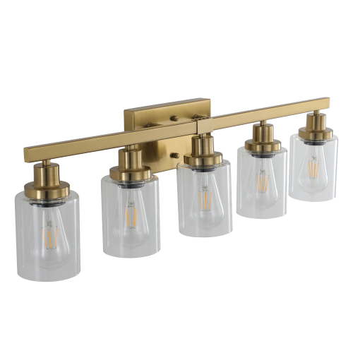 31" Golden 5-Light Vanity Light with Clear Glass Shades, Modern Iron Metal Bathroom Wall Fixture for Mirror, Ideal for Bathroom and Dressing Table (No Bulbs)、、eastwooduniform