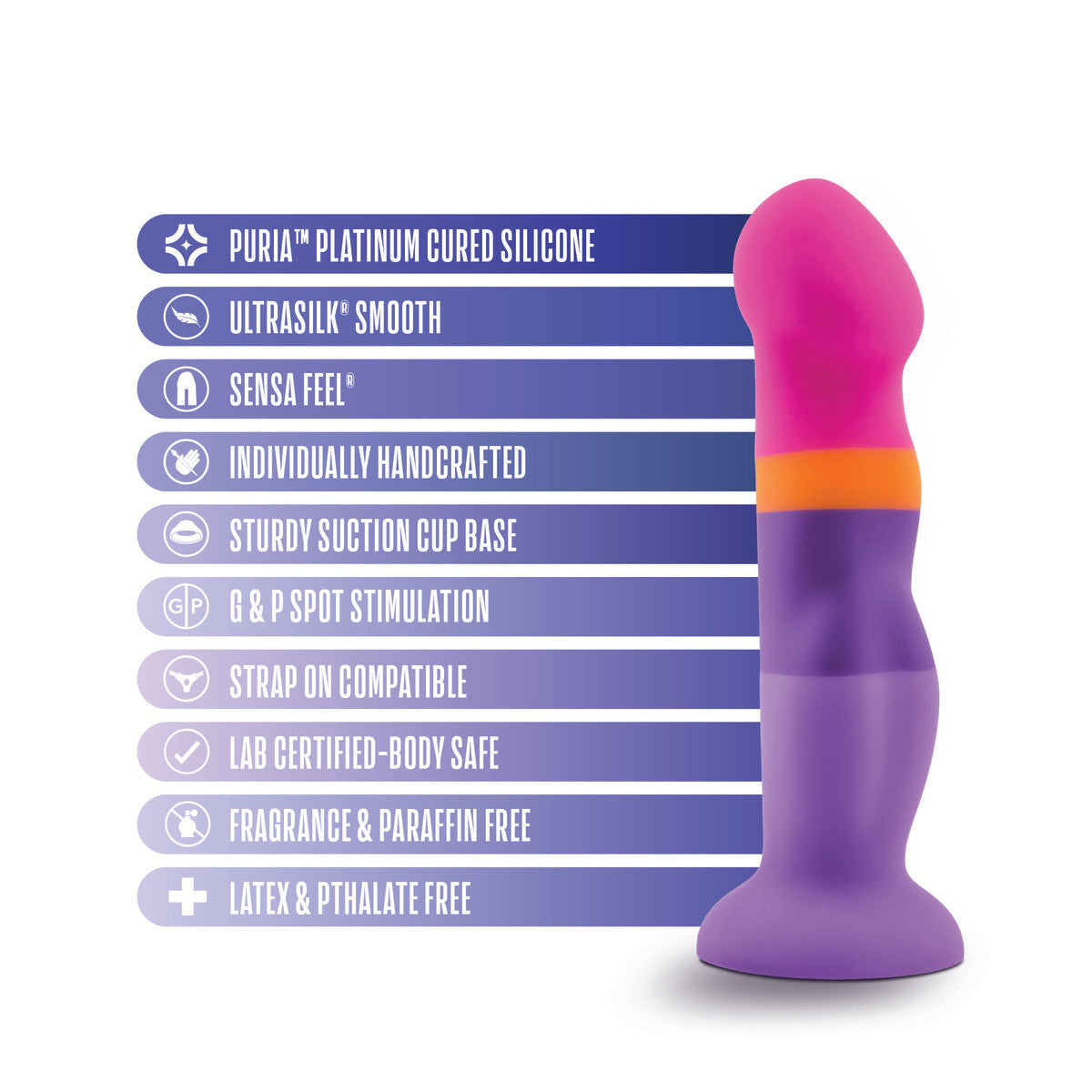Avant By Blush® | Summer Fling D3: Artisan 8 Inch Curved G-Spot Dildo with Suction Cup Base - Elegantly Made with Smooth Ultrasilk® Purio™ Silicone、mySite、bottomscart