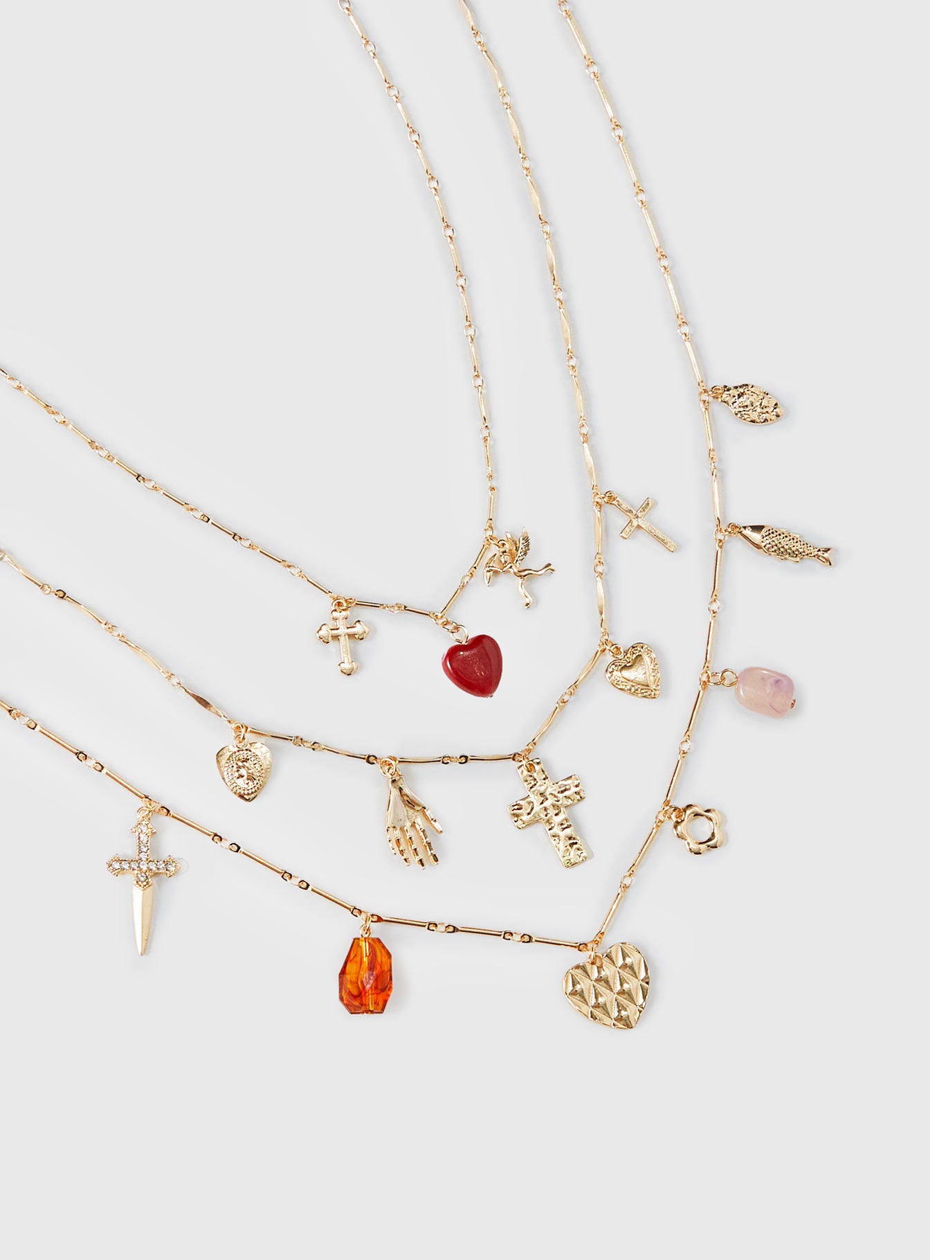 Kiss And Tell Layered Charm Necklace Gold、mySite、solidvoid