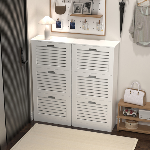 Wooden Shoe Cabinet for Entryway, White Shoe Storage Cabinet with 3 Flip Doors 20.94x9.45x43.11 inch、、casual