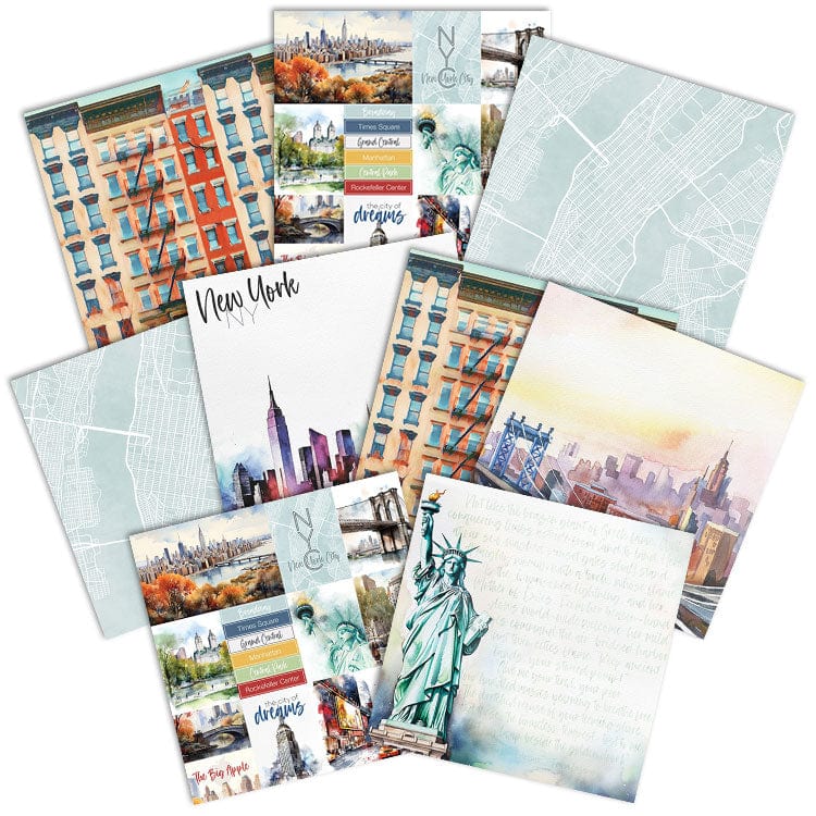  New York City Watercolor 12 x 12 Scrapbook Paper Set、mySite、ghnorth
