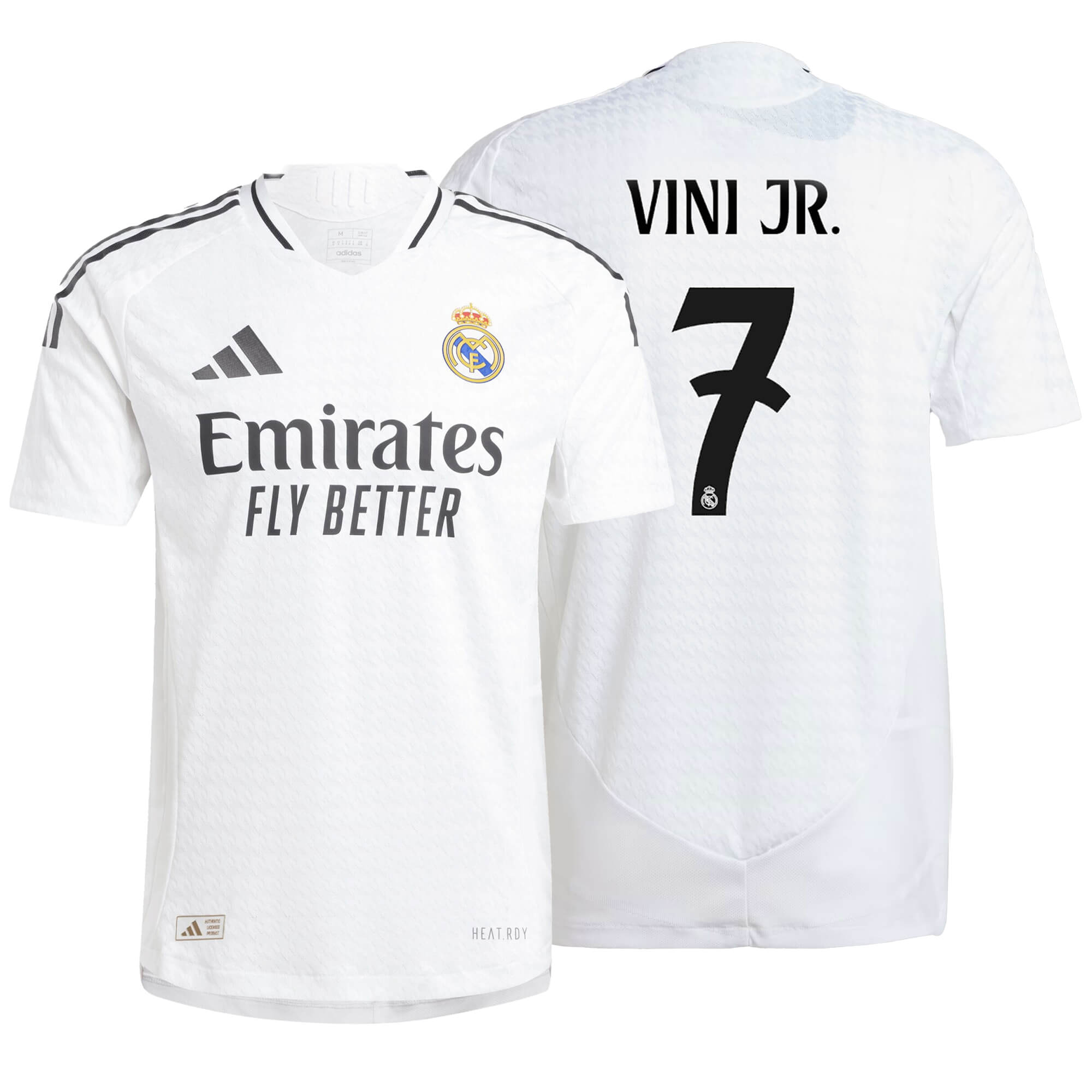 adidas Men's Real Madrid 2024/25 Authentic Home Jersey w/ Vini Jr #7 Printing、mySite、noshort
