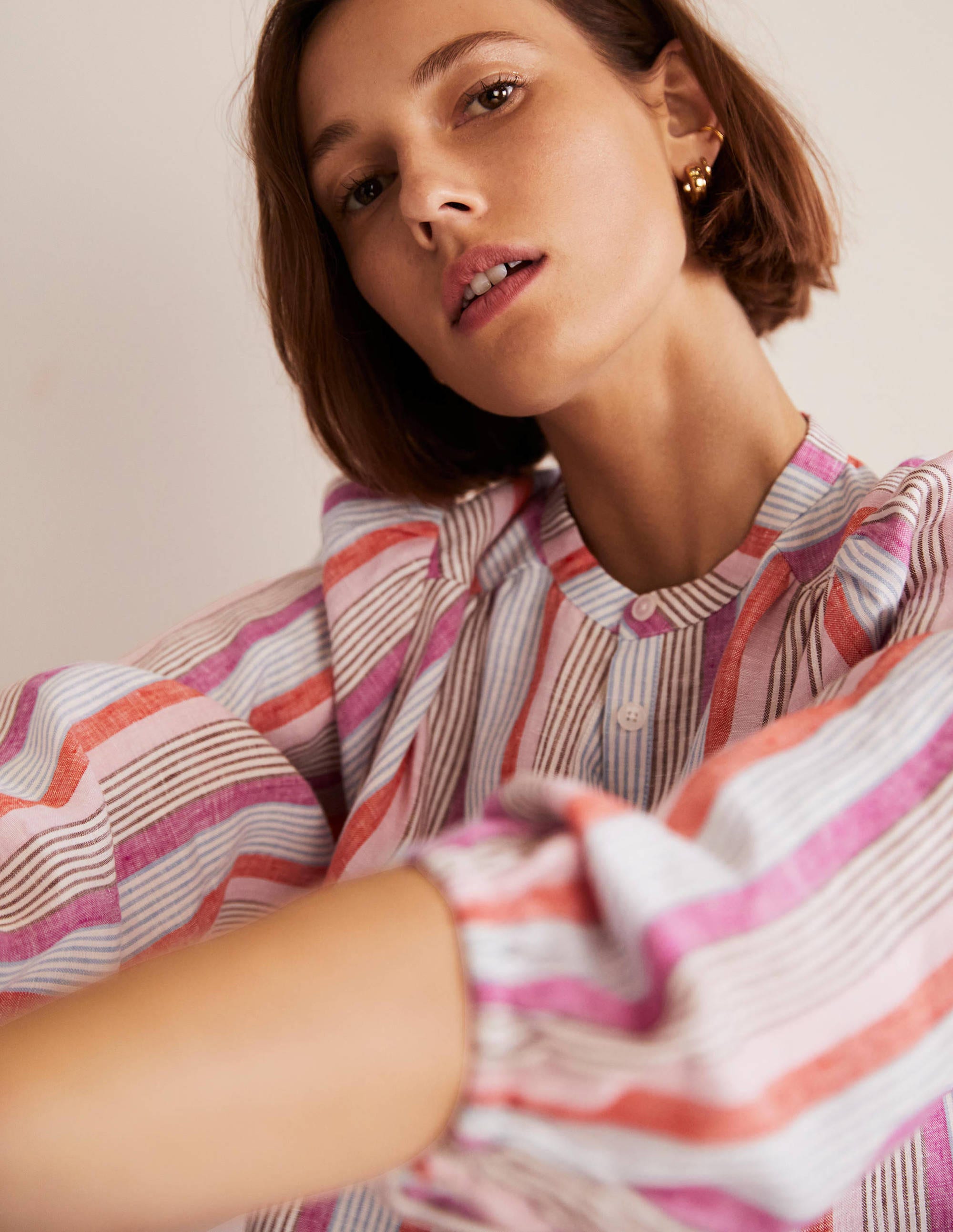  Becky Full Sleeve Linen Blouse-Firecracker, Cameo Pink Stripe、mySite、ashleygrahame