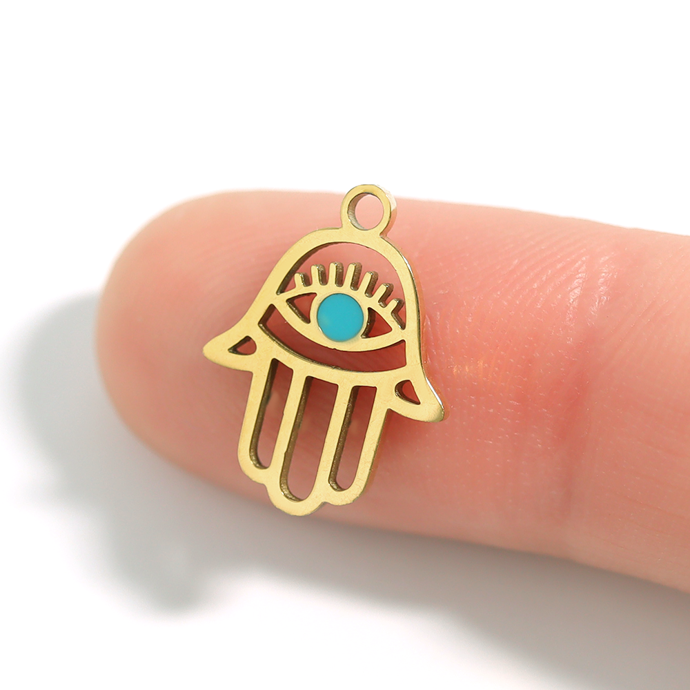 18K Gold PVD Stainless Steel Cutout Hamsa Hand Evil Eye Charm / PDL0023、mySite、dreamappss