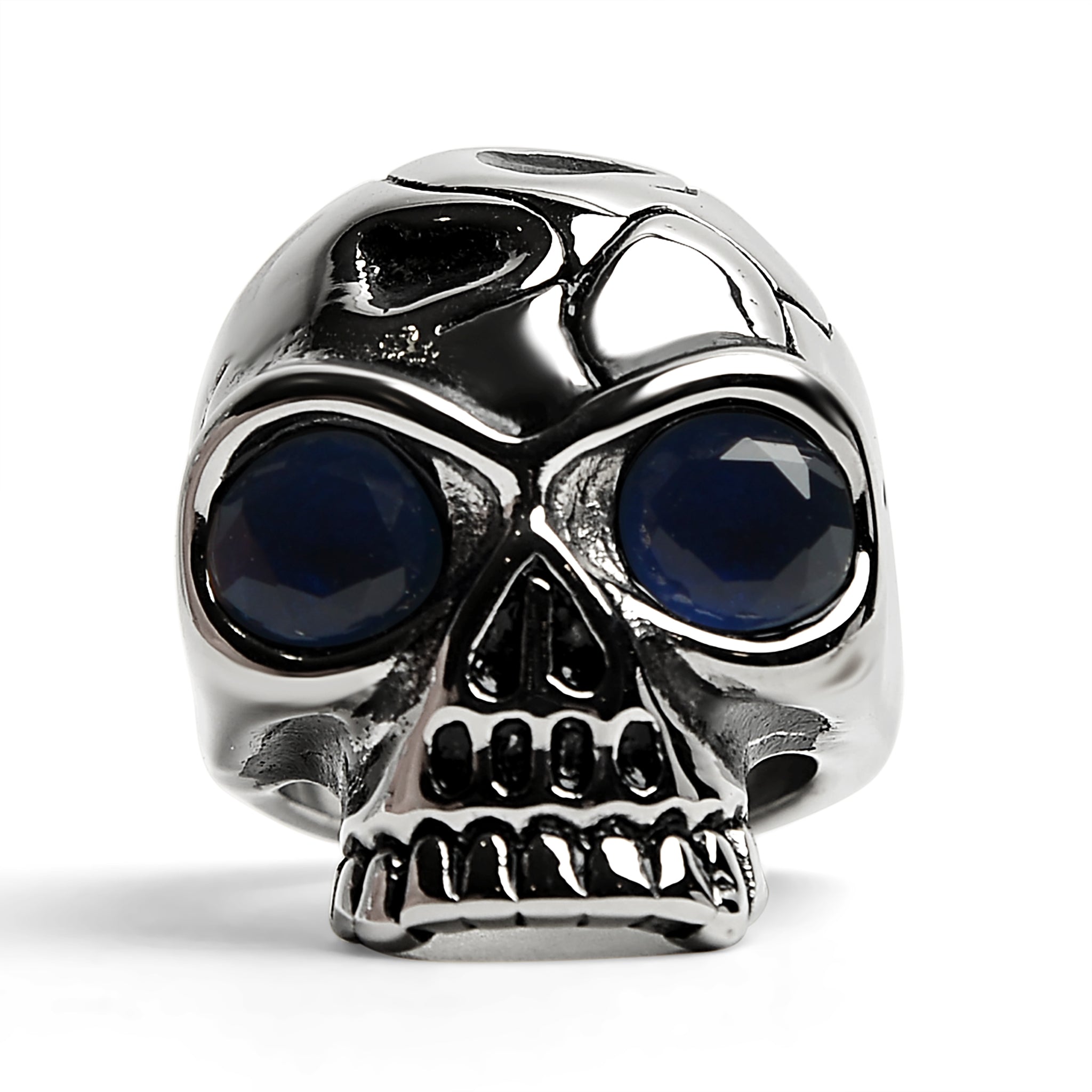 Stainless Steel Blue CZ Eyed Cracked Skull Ring / SCR4111、mySite、dreamappss