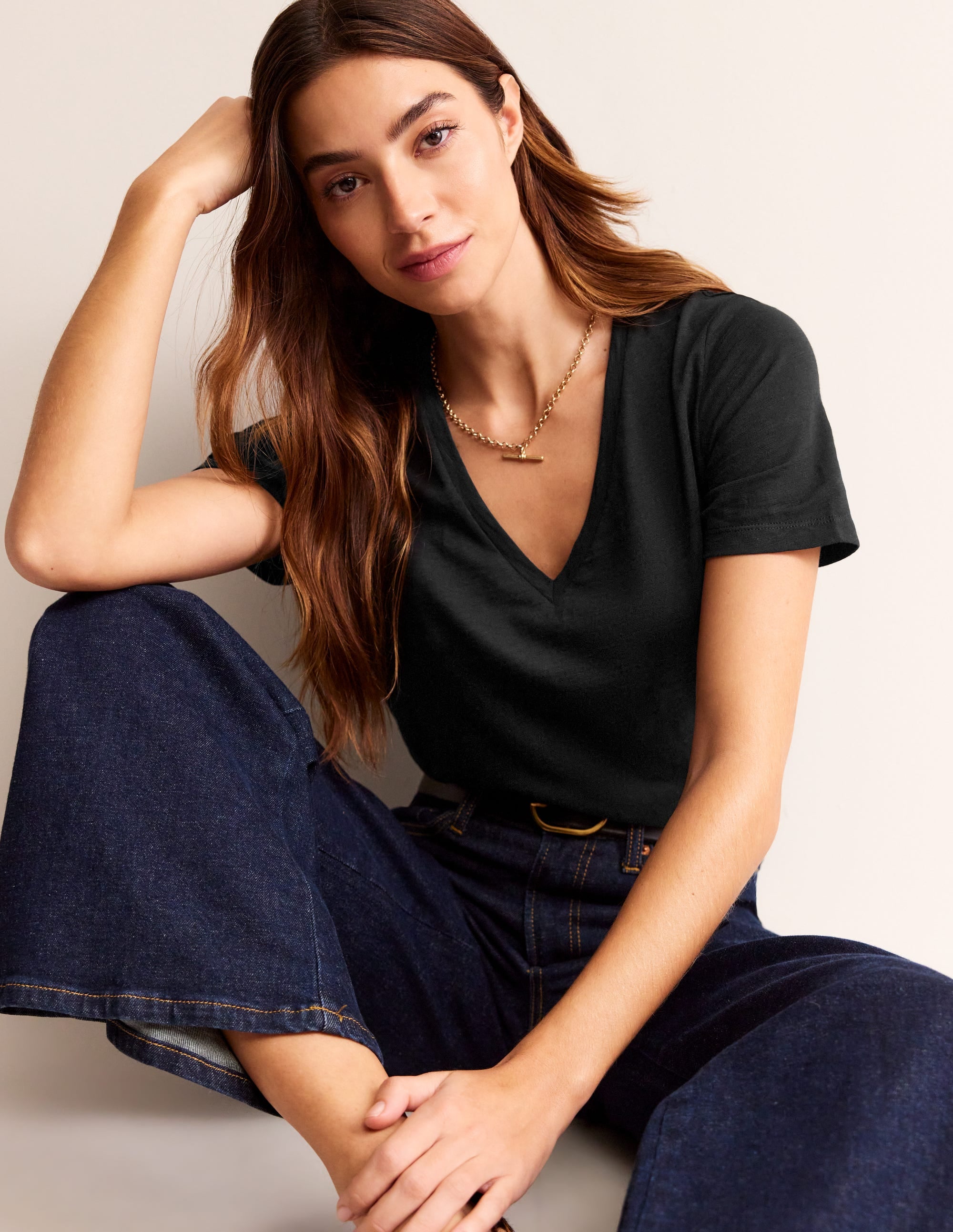  Regular V-Neck Slub T-shirt-Black、mySite、ashleygrahame