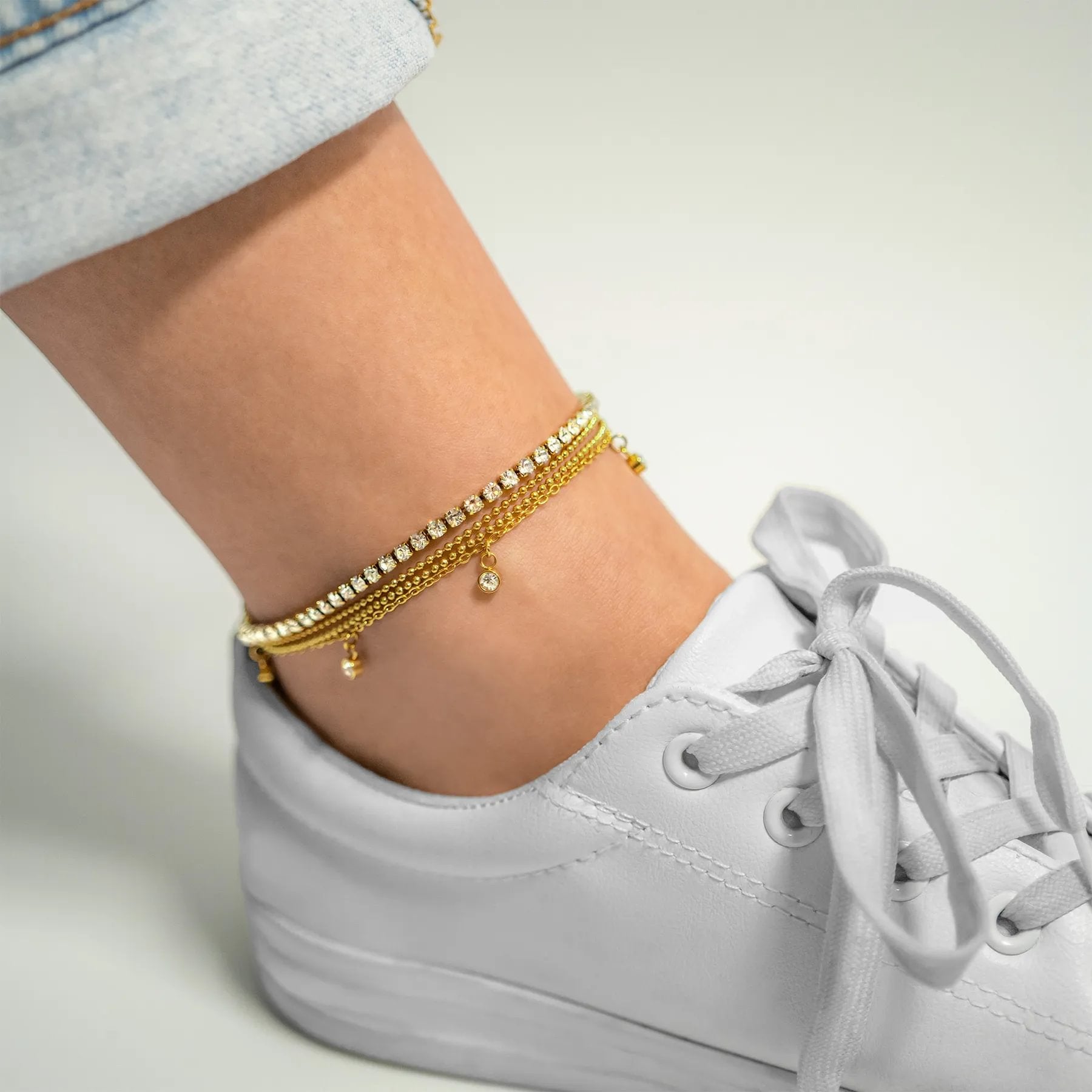 18K Gold PVD Stainless Steel Stone Anklet / BRJ1029、mySite、dreamappss