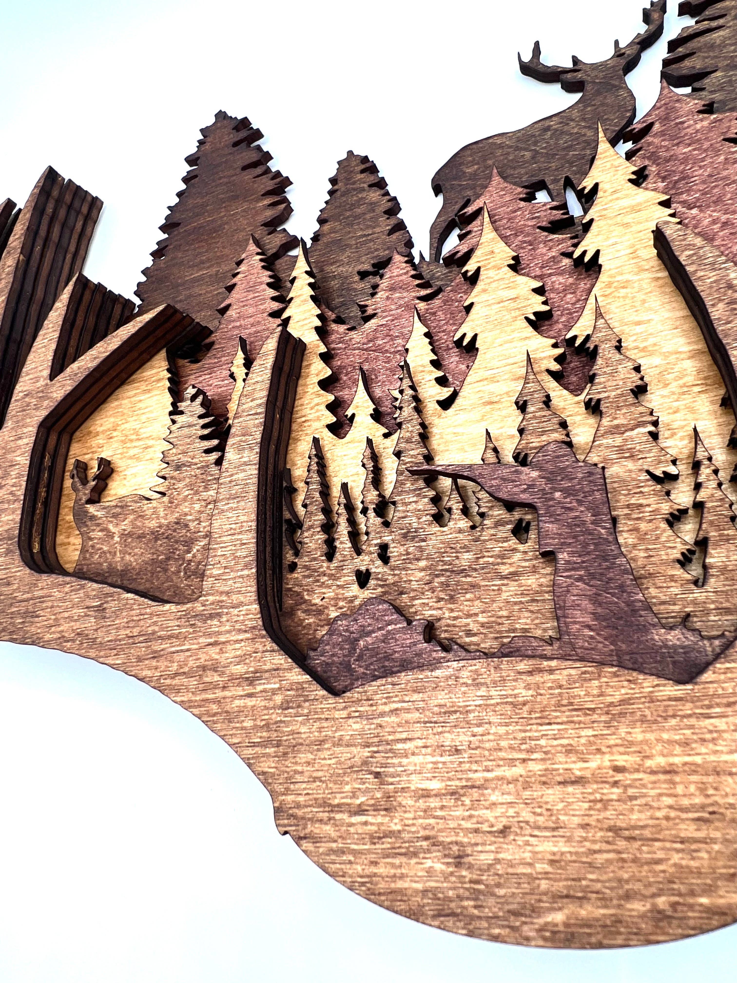 Handmade Deer Antlers Multi-Layer Wood Wall Hanging、mySite、g9winljtr