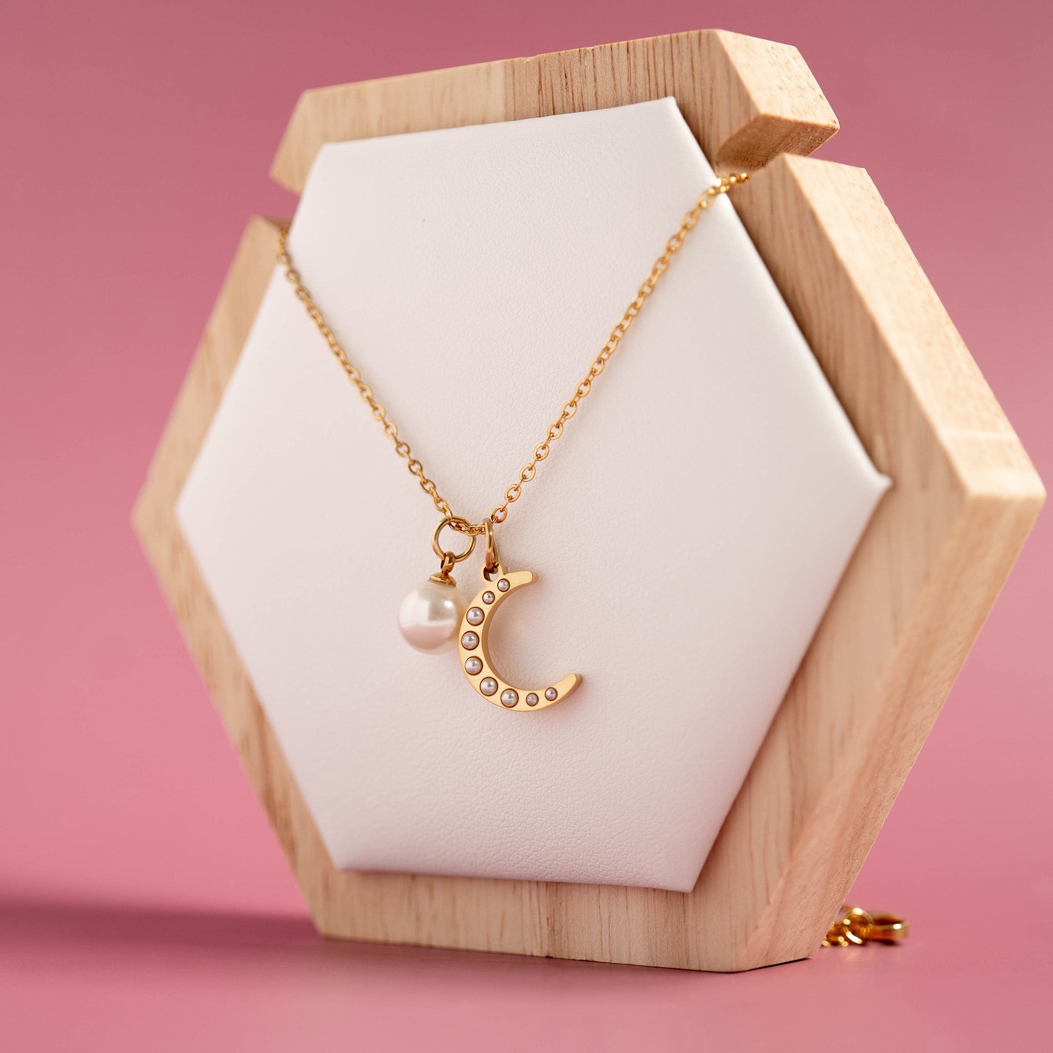 18K Gold PVD Stainless Steel Pearl Moon Charm / PDL0250、mySite、dreamappss