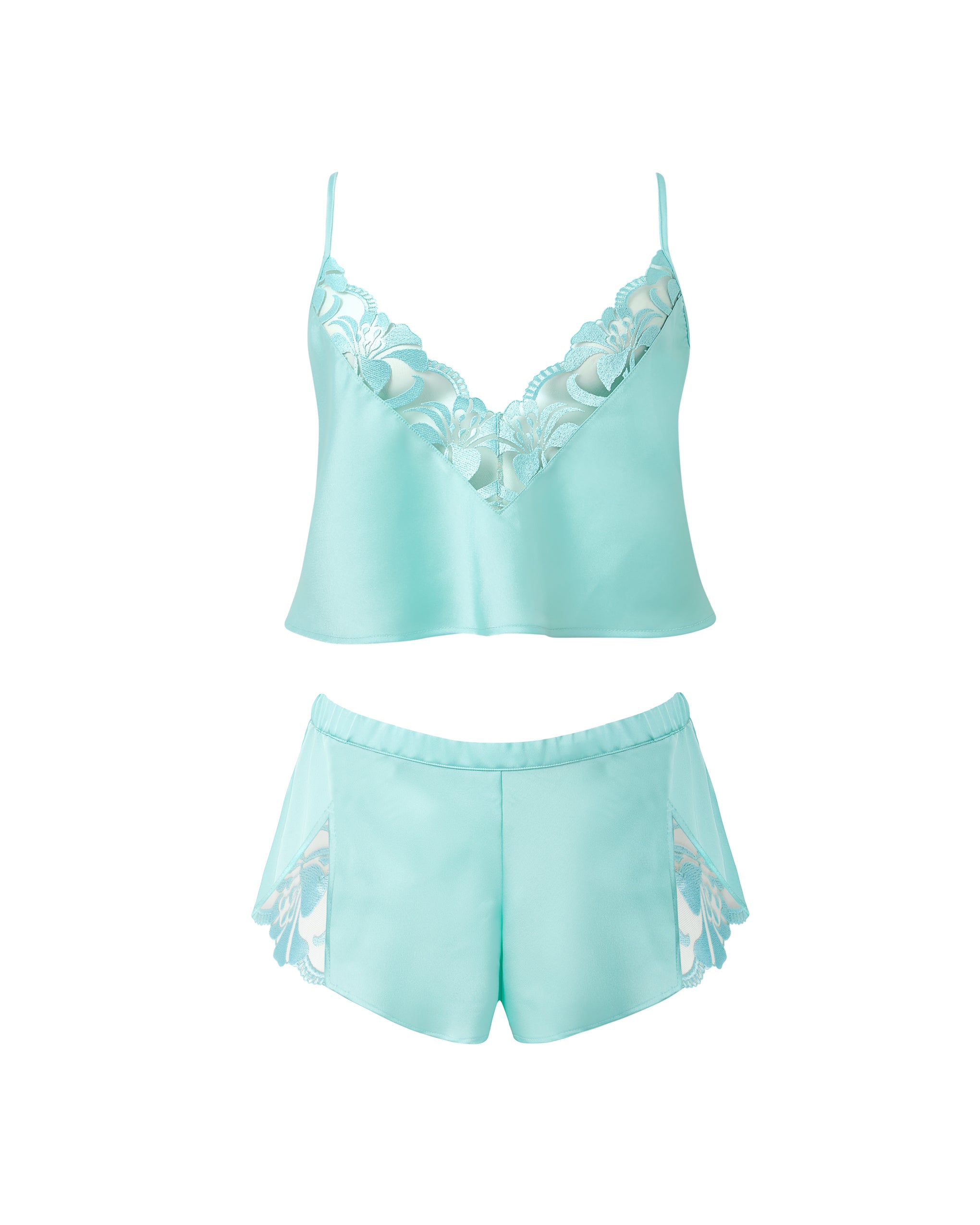 Leonora Luxury Satin Cami and Short Set Island Paradise Blue/Sheer、mySite、bengalsvssteelers