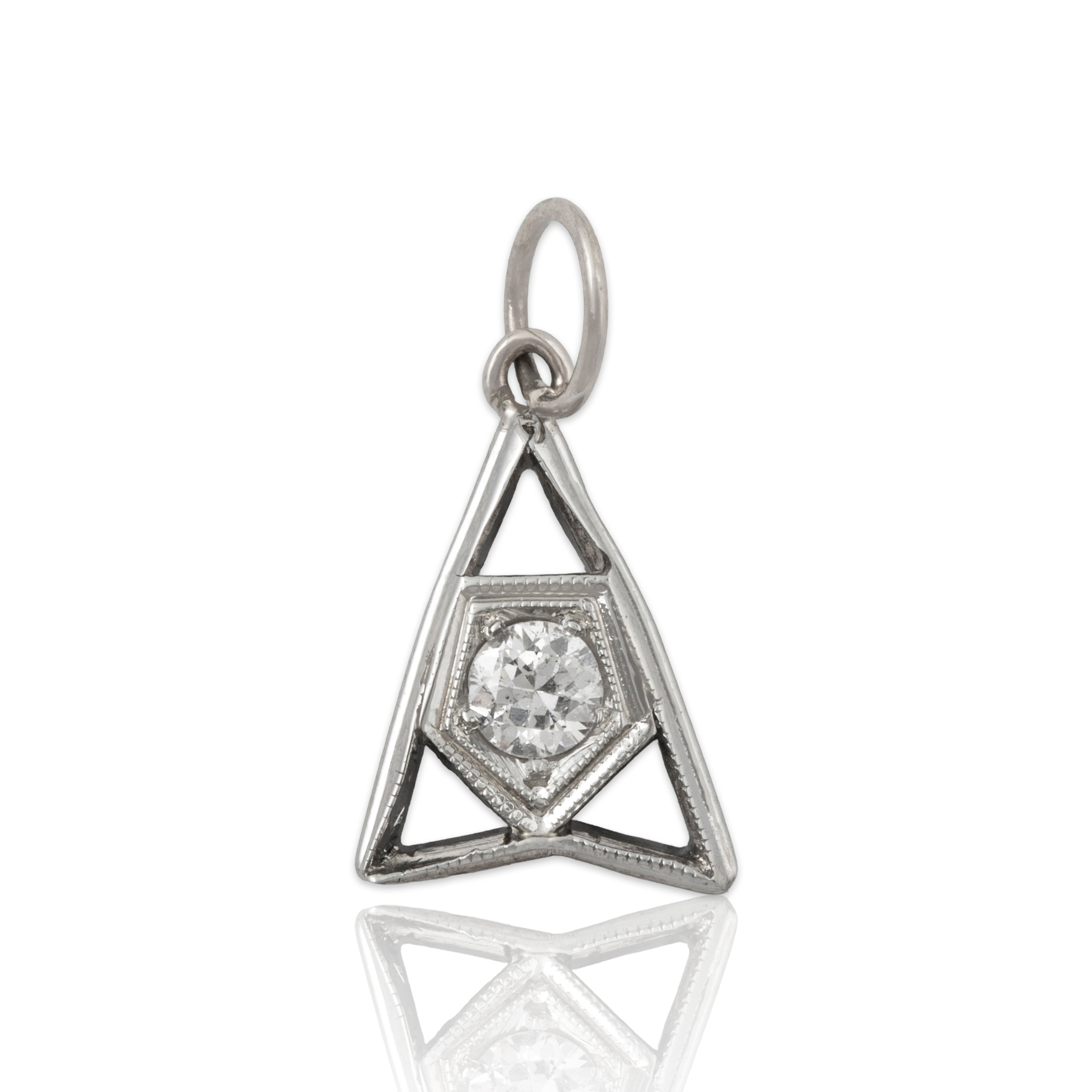 Antique Art Deco 14k White Gold Diamond Geometric Openwork Charm / Pendant、mySite、hinf8tx79
