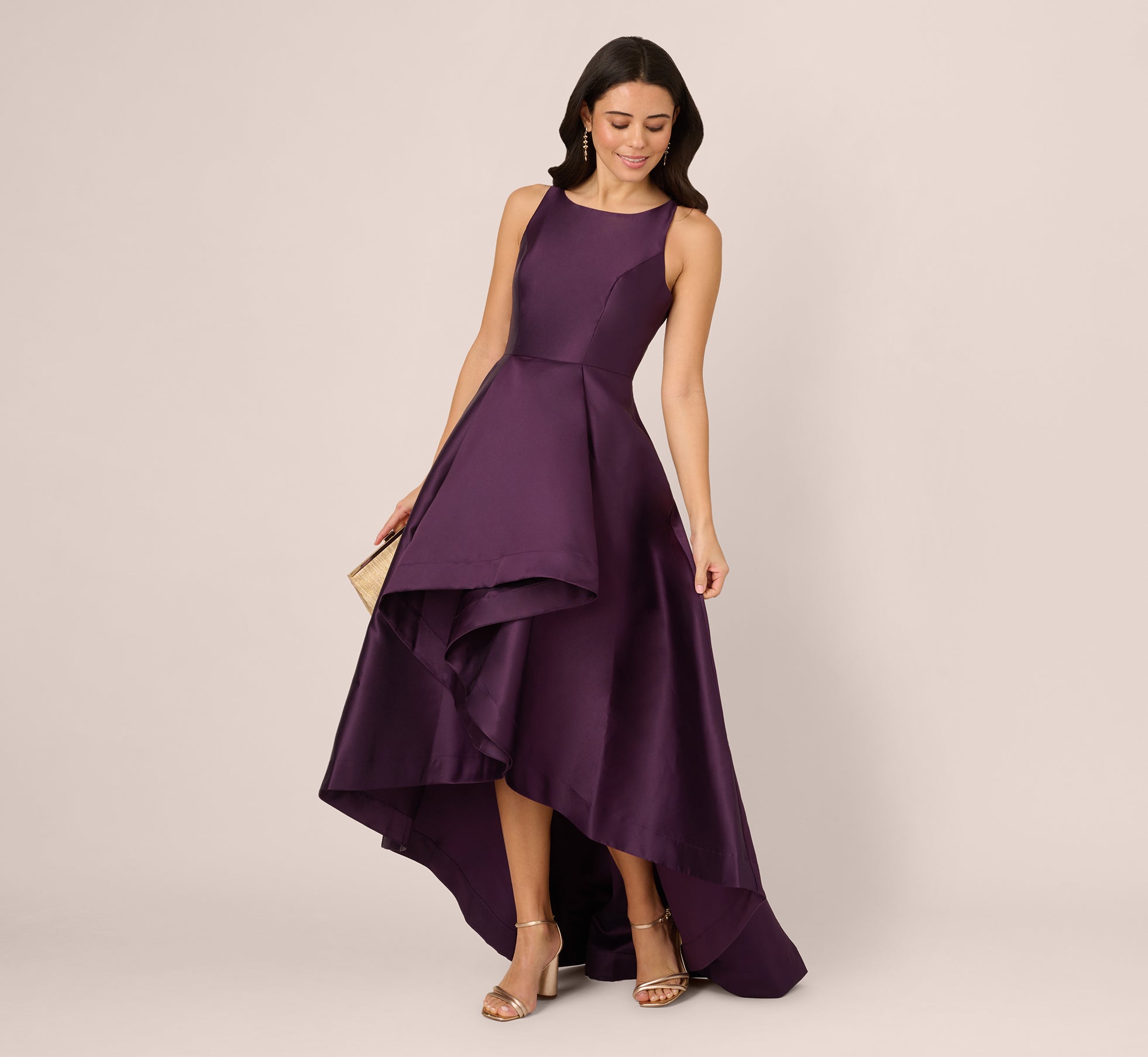 High Low Mikado Gown With Asymmetrical Detail In Luxe Plum、mySite、solidvoid