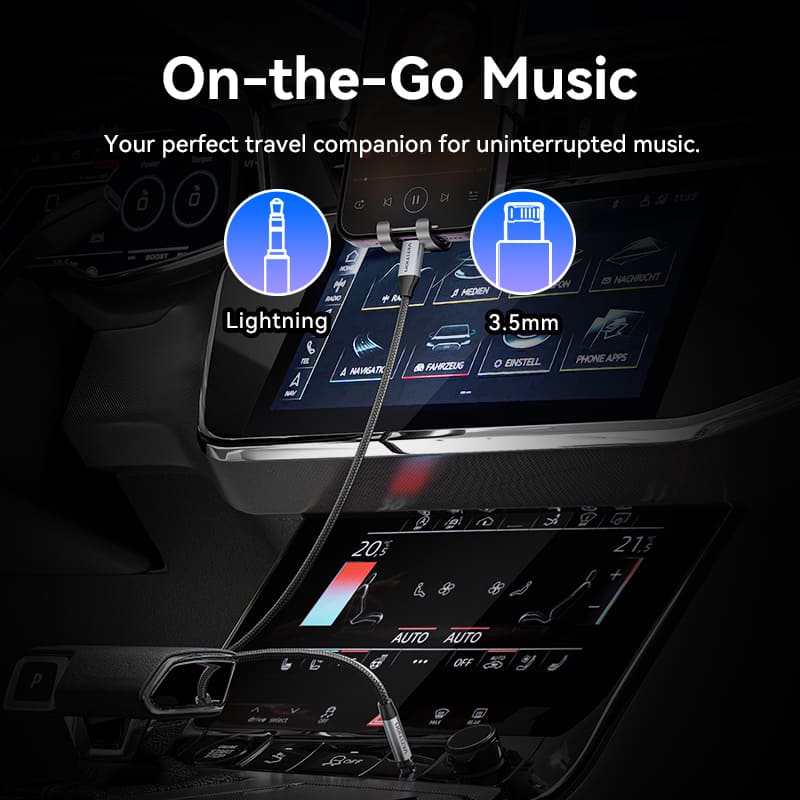 Vention Cotton Braided Lightning Male to 3.5MM Male Cable Aluminum Alloy Type、mySite、fannypackpong