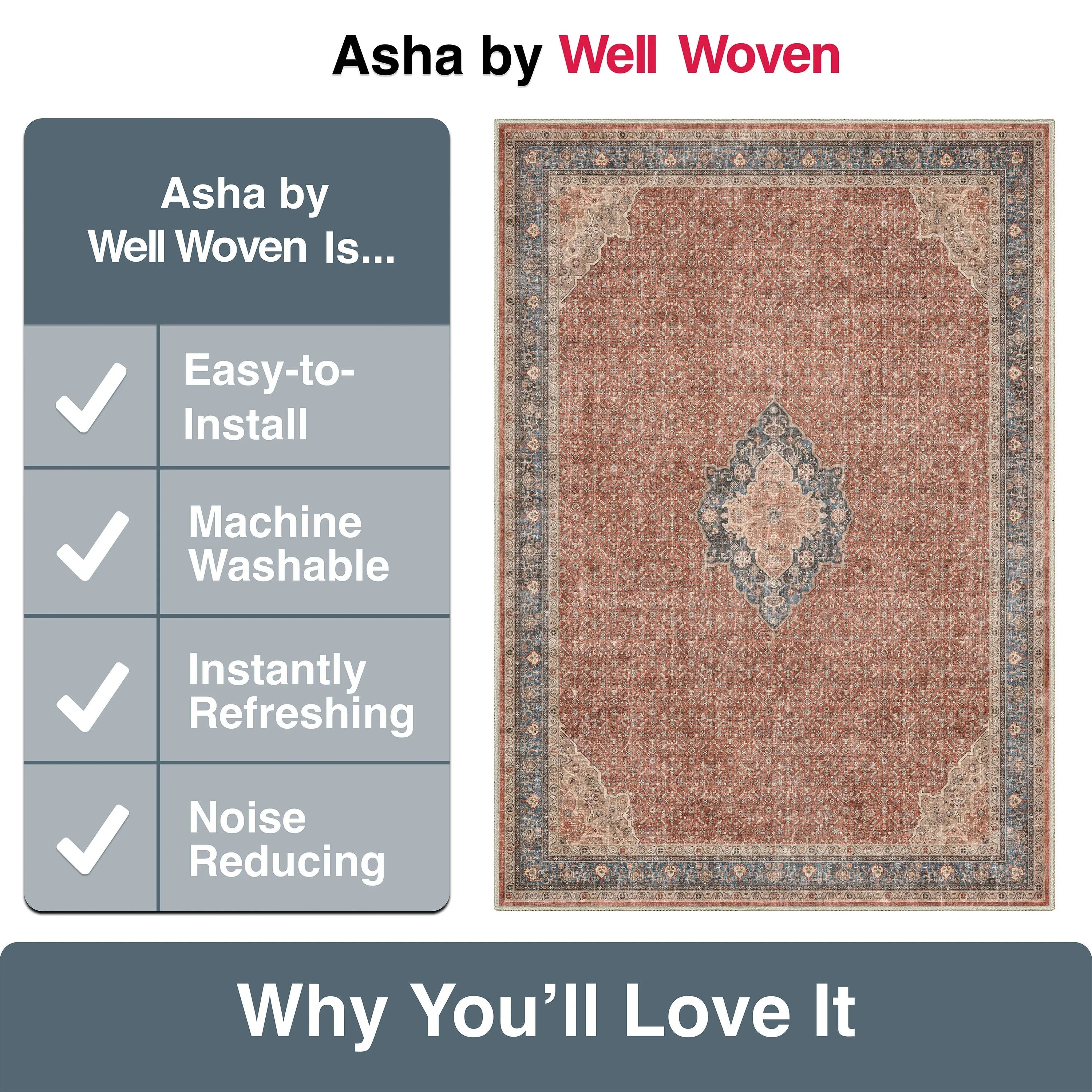 Asha 2-in-1 Lilith Vintage Oriental Kilim Rug + Rug Pad Included、mySite、gigharbornorthrealestate