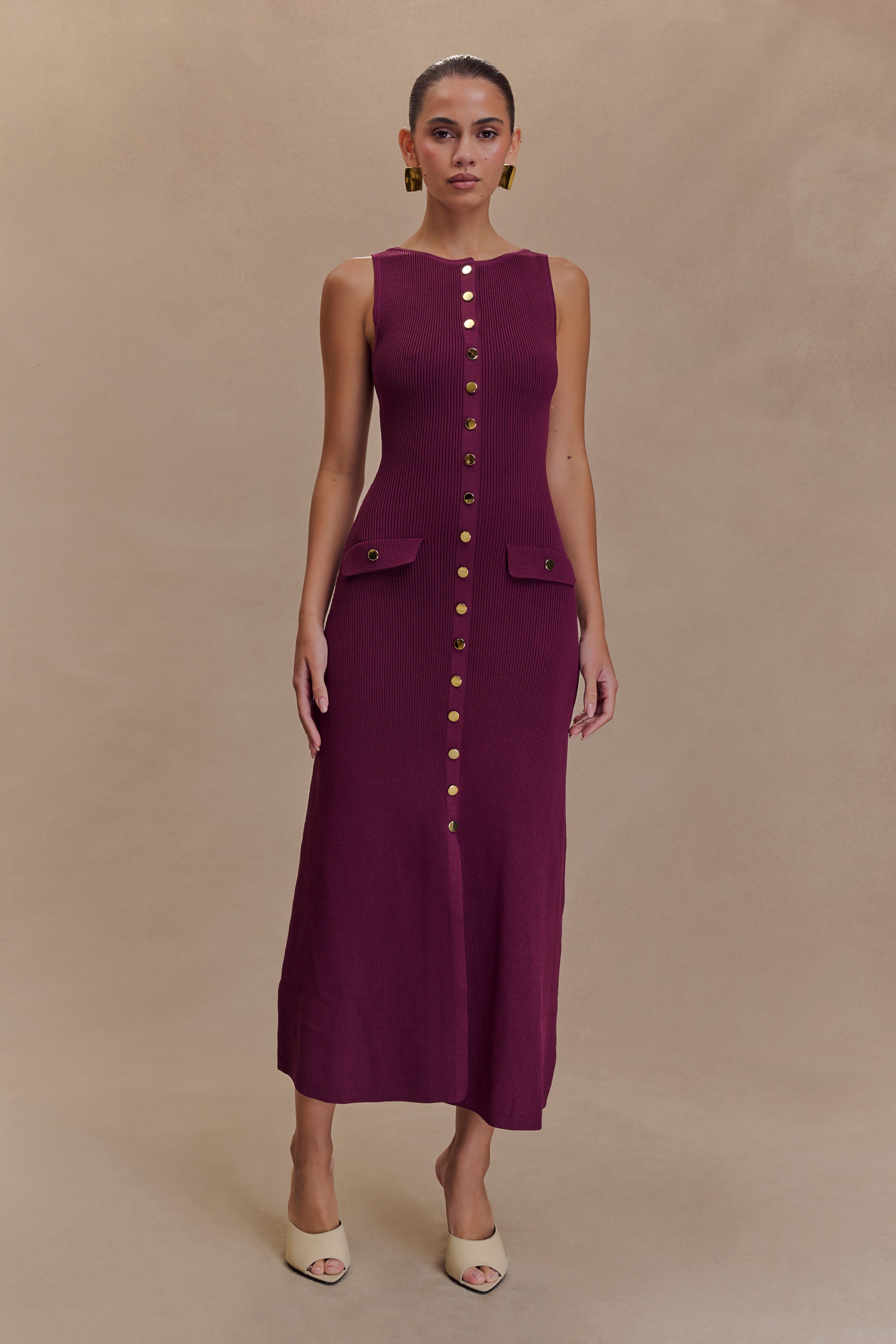 Sawyer Sleeveless Buttoned Maxi Dress - Plum、mySite、solidvoid