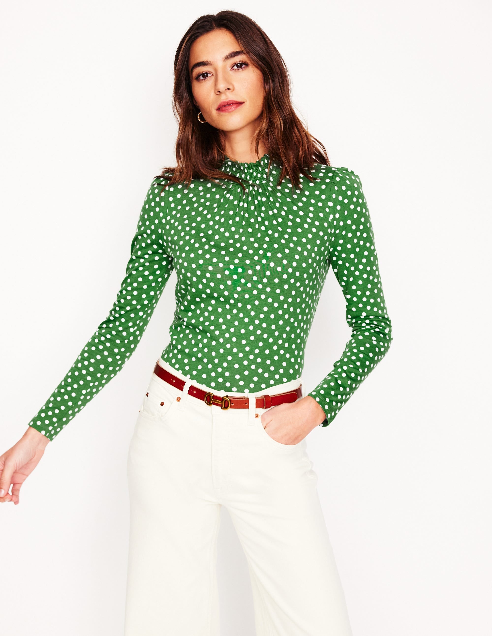  Smocked Neck Printed Top-Promenade Green, Abstract Dot、mySite、ashleygrahame