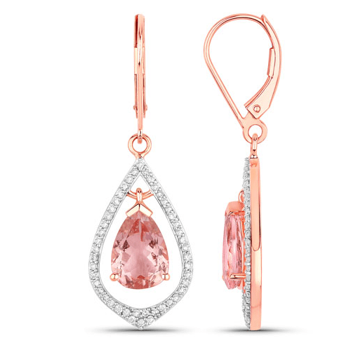Morganite and Diamond Drop Earrings 14K Rose Gold、mySite、g9winljtr