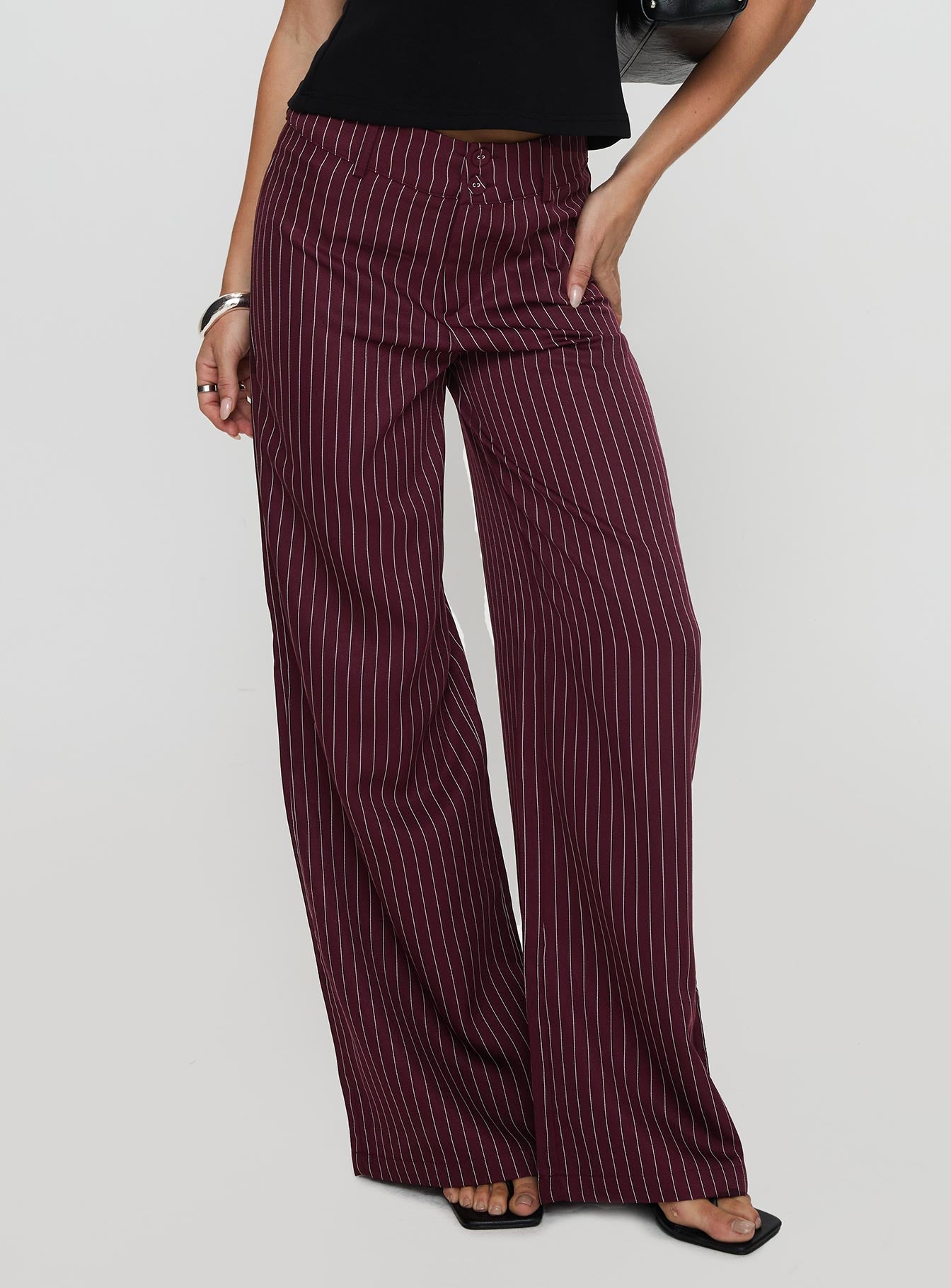 Lorenne Mid Rise Pant Burgundy Pinstripe、mySite、solidvoid