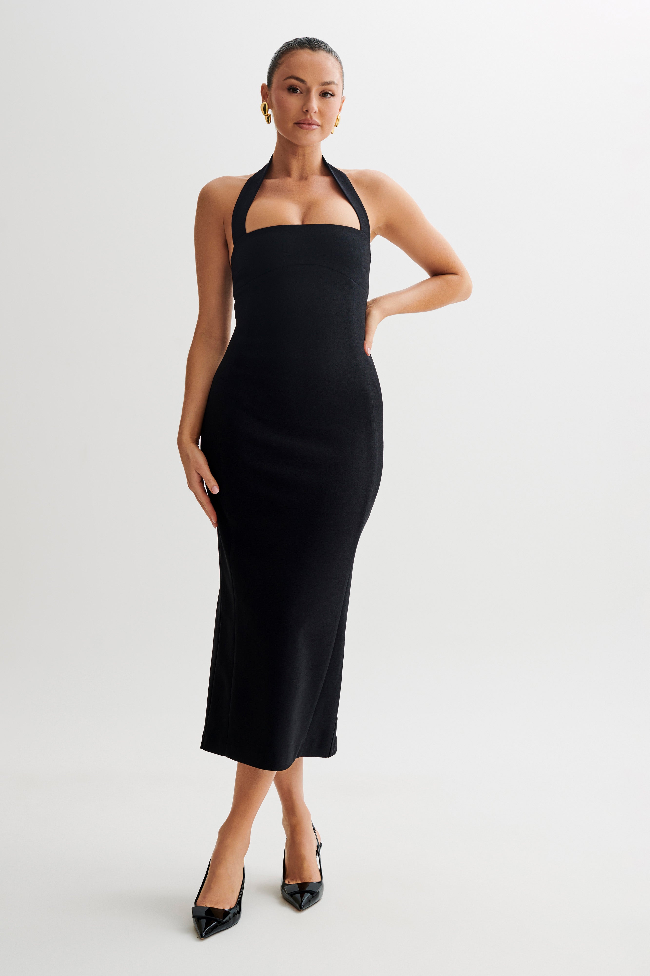 Amelita Suiting Halter Midi Dress - Black、mySite、solidvoid