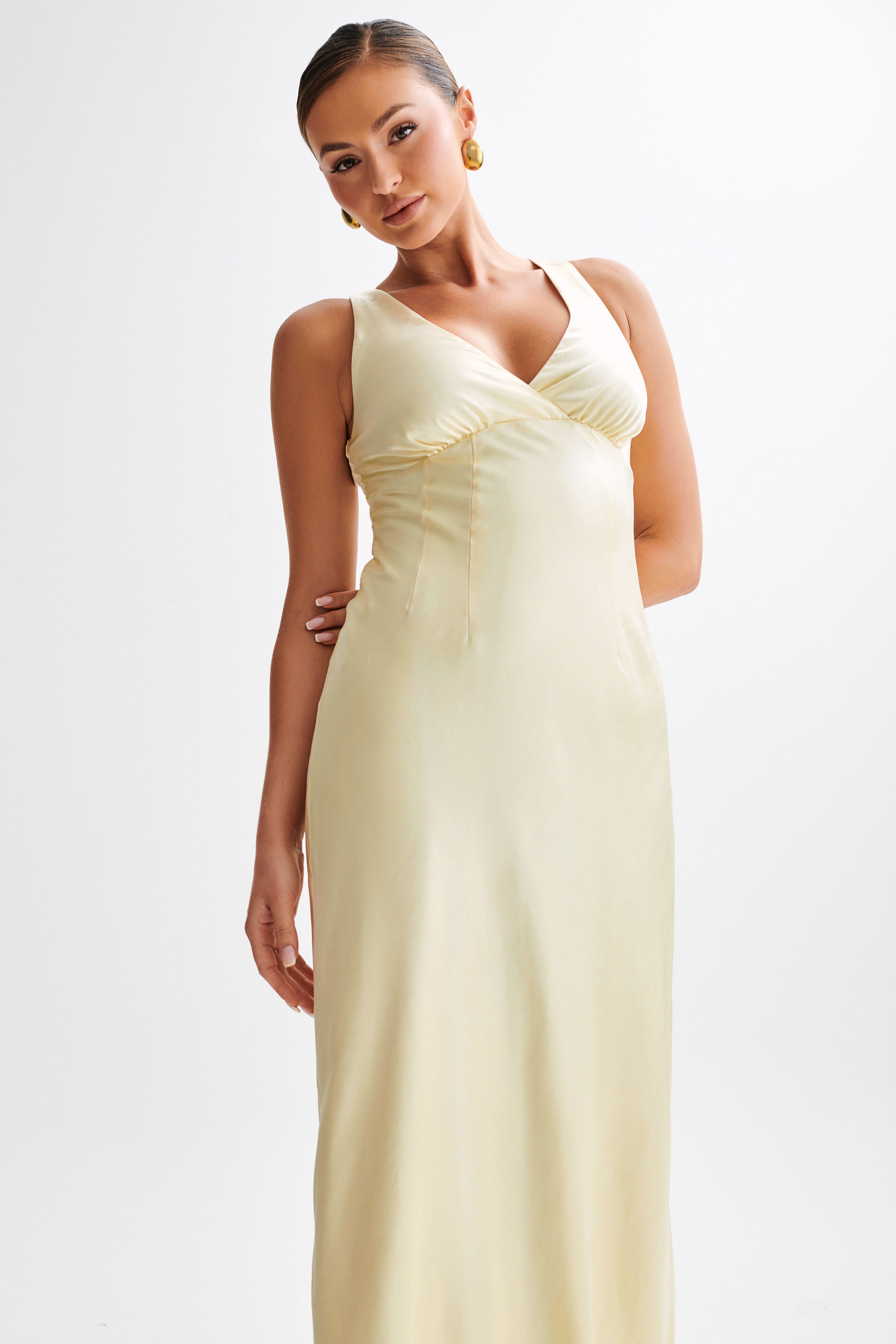 Meghan Satin Maxi Dress - Lemon Sorbet、mySite、solidvoid