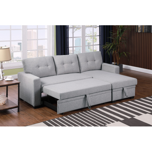 Upholstered Pull out Sectional Sofa with Chaise、、casual