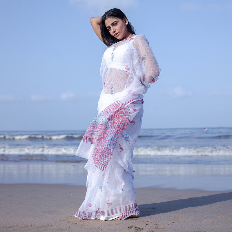 Kota Handblock Printed Saree | White & Red、mySite、camillekostekn