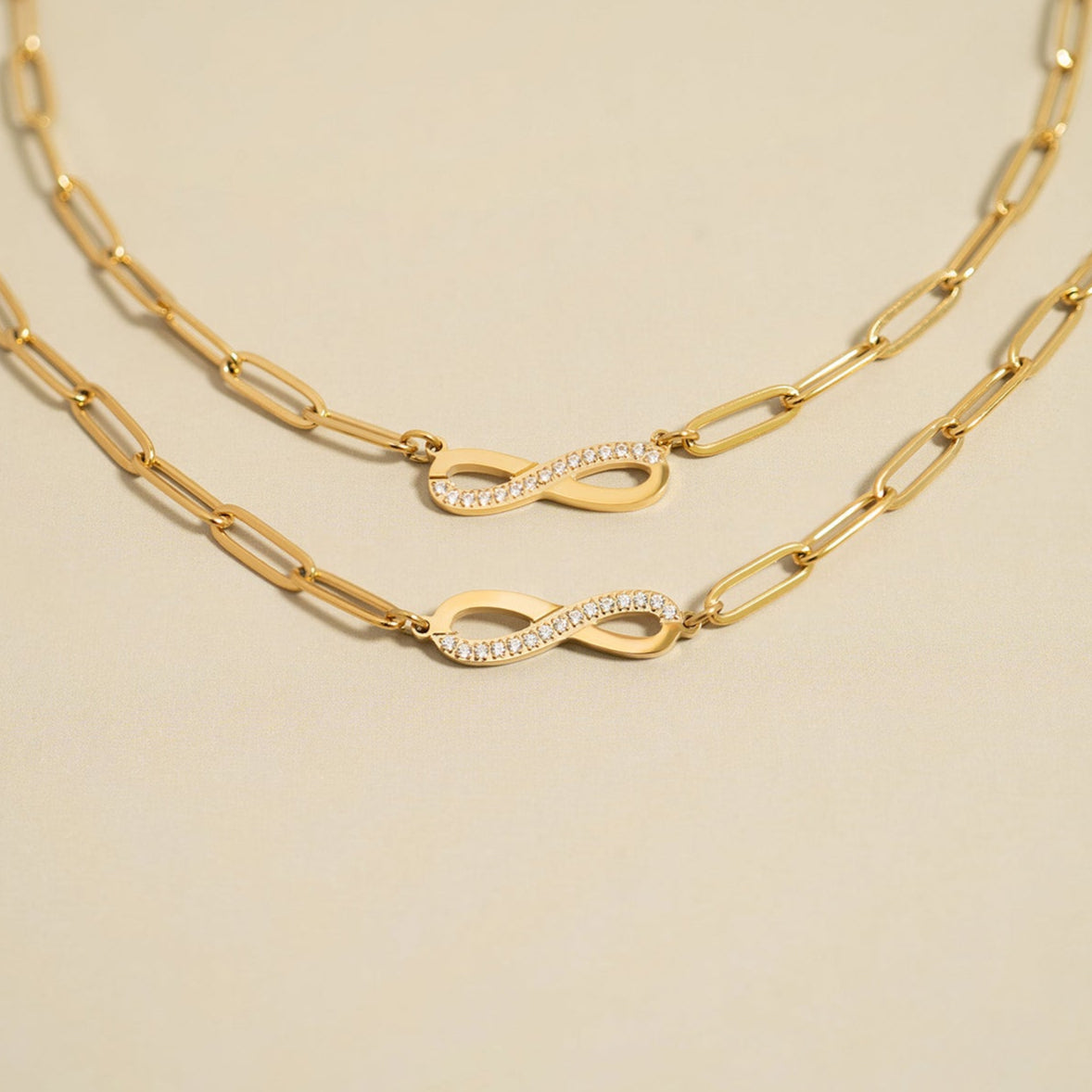 18K Gold PVD Stainless Steel Stone Infinity Paperclip Chain Necklace / CHN9977、mySite、dreamappss