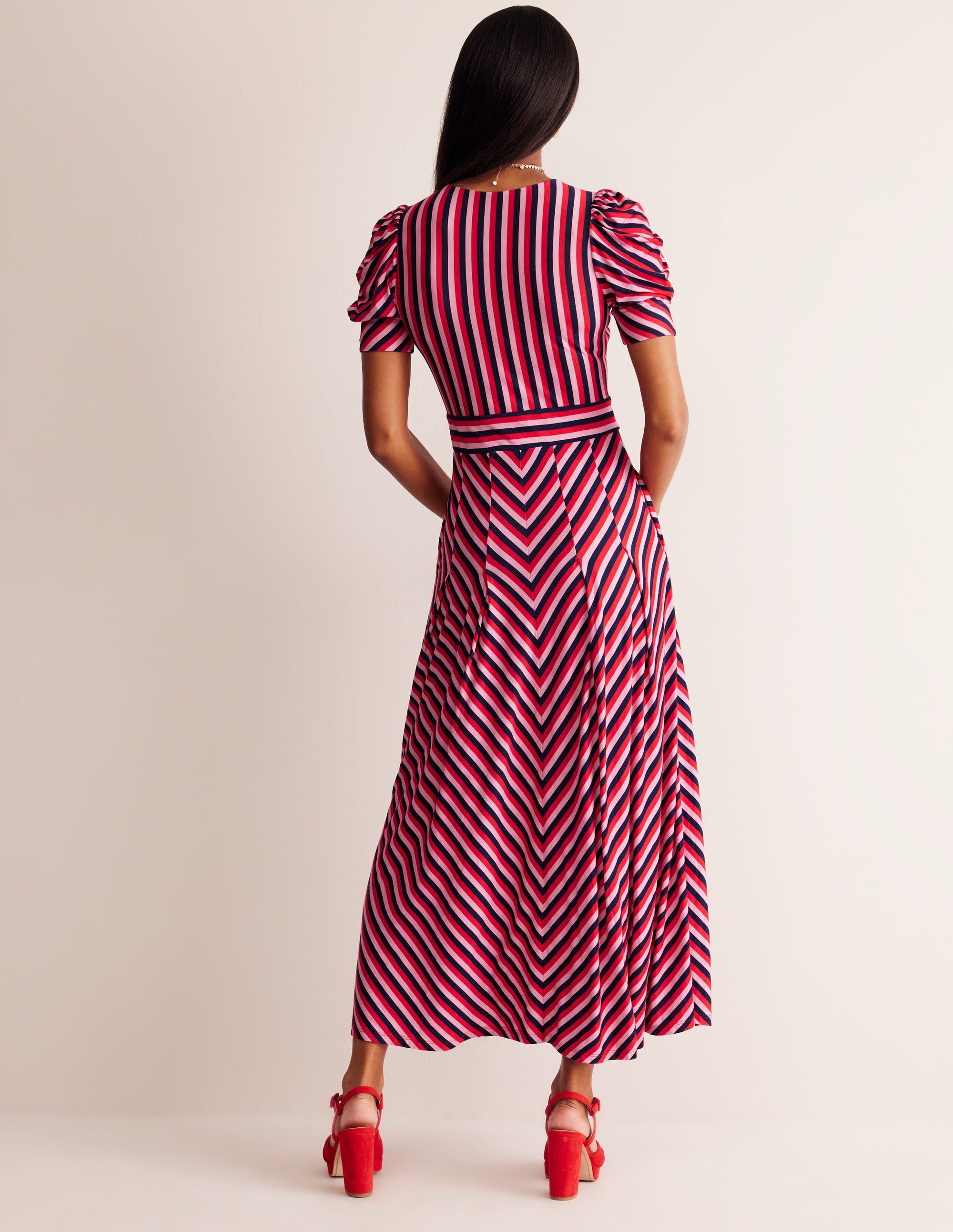  Kristen Pleated Jersey Dress-Rouge, Lilac Stripe、mySite、ashleygrahame