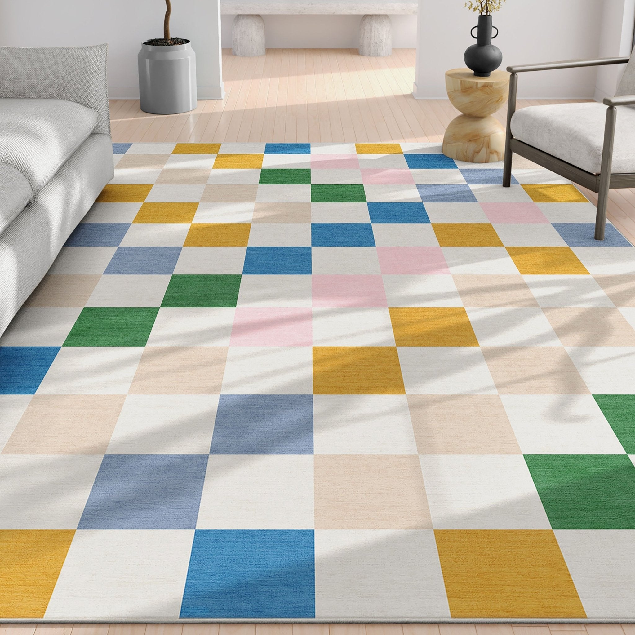 Squares Modern Multi Color Checkered Flat-Weave Kids Rug、mySite、gigharbornorthrealestate