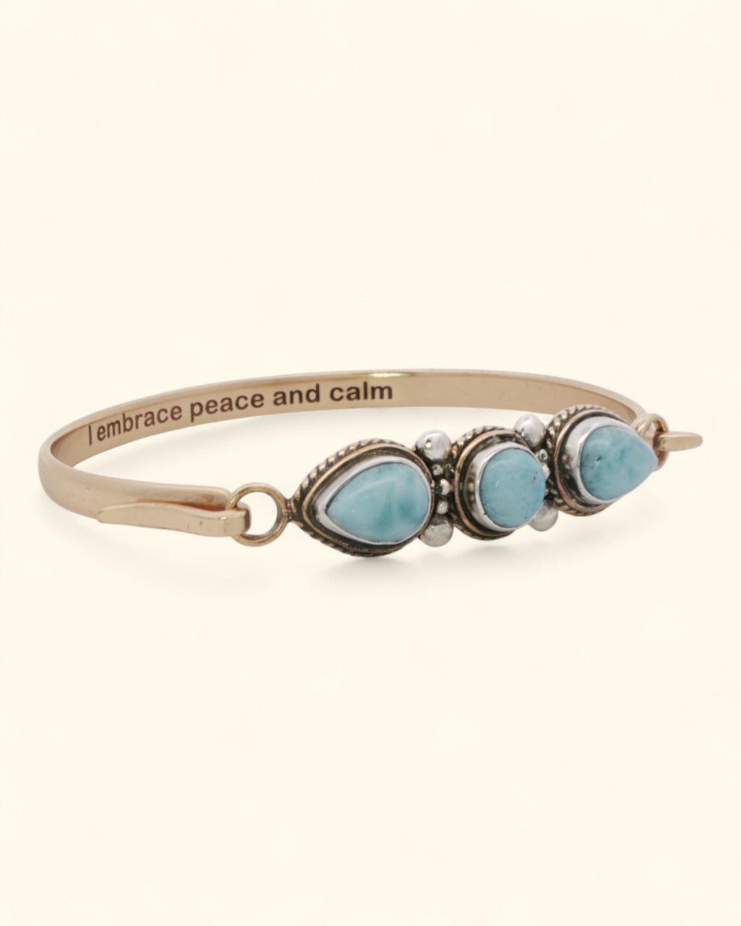 Larimar Gemstone Bracelet – Sterling & Bronze Cuff with I Embrace Peace and Calm Engraving、mySite、topwebapps