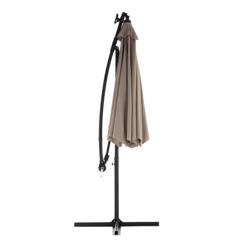 10ft Solar LED Offset Hanging Market Patio Umbrella ( khaki )(No Base)、、eastwooduniform