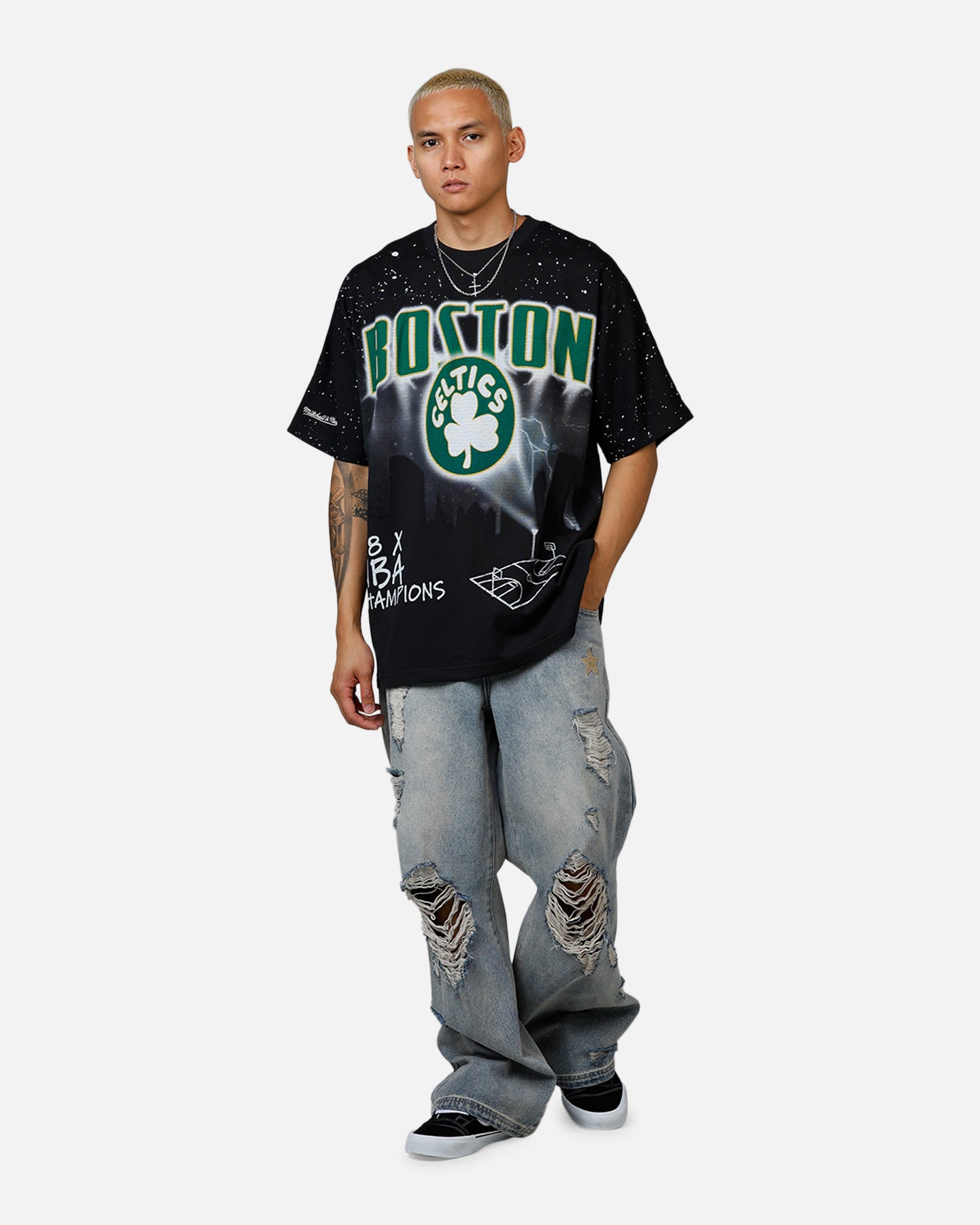 Mitchell & Ness Boston Celtics Skyline T-Shirt Faded Black、mySite、zt4zffjzw