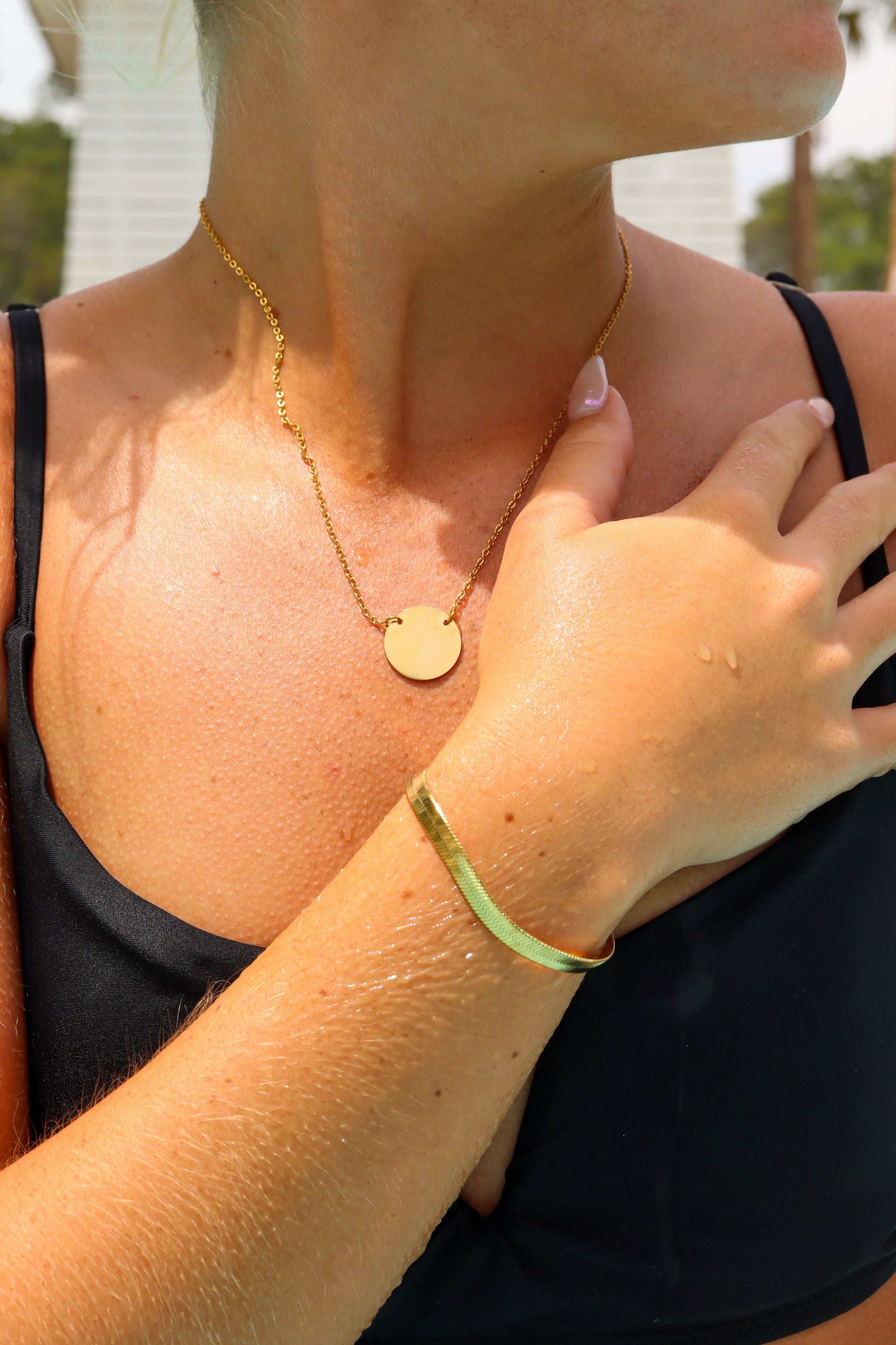 18K Gold PVD Stainless Steel Blank Circle Necklace / SBB0240、mySite、dreamappss