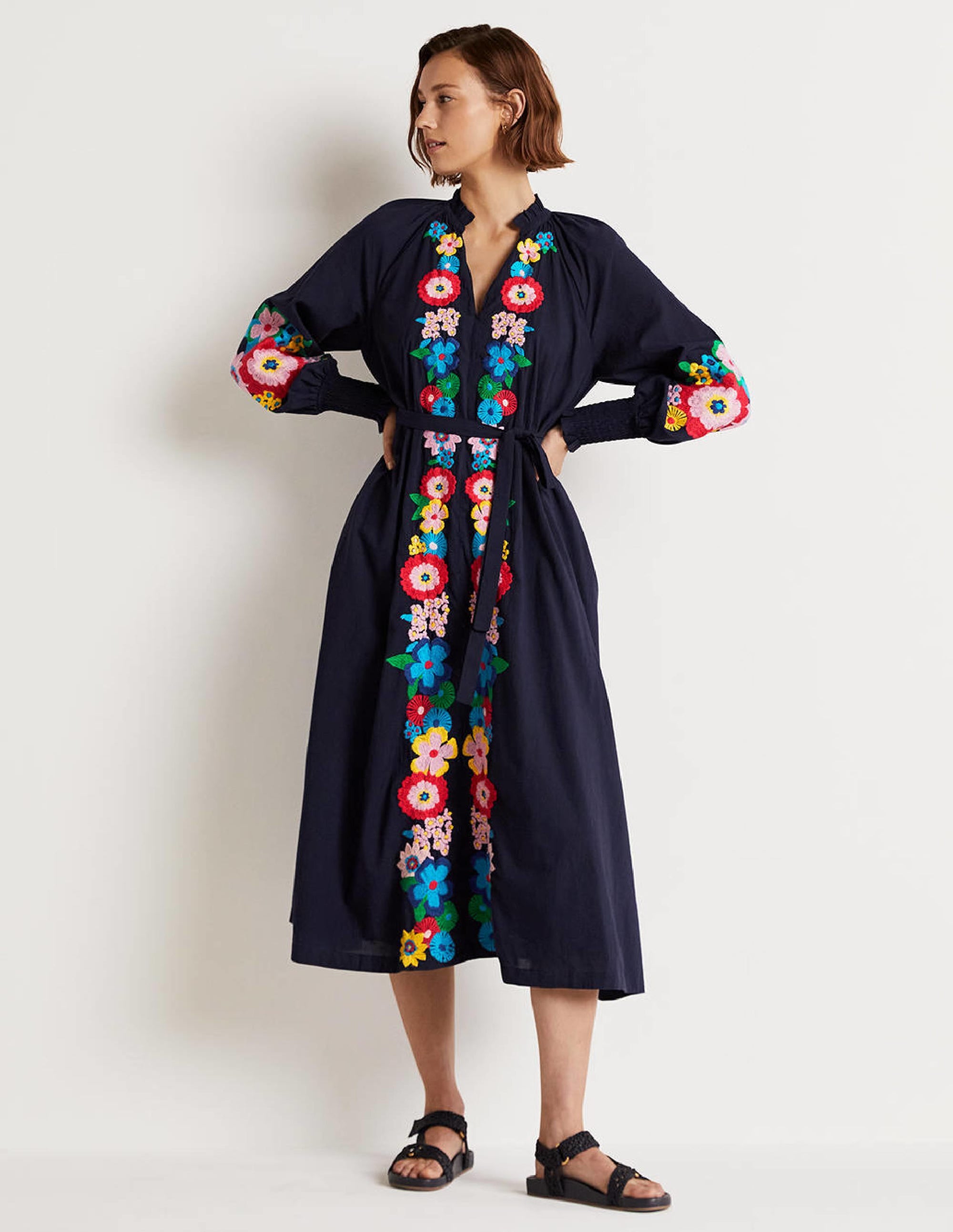  Embroidered Cotton Maxi Dress-Navy、mySite、ashleygrahame
